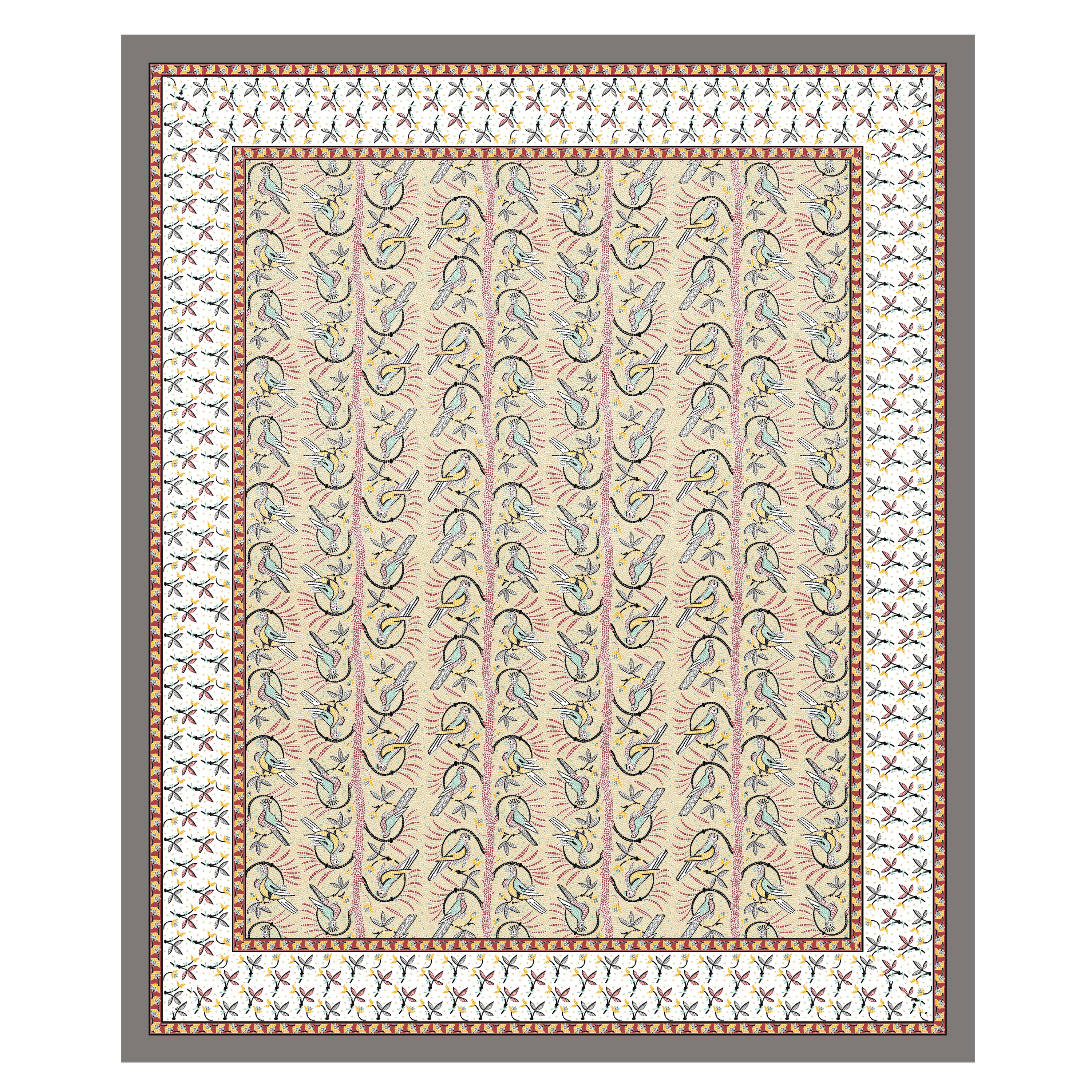 Parkota Collection 95x108 Double Bedsheet with Artistic Bird Motifs & Pillow Covers