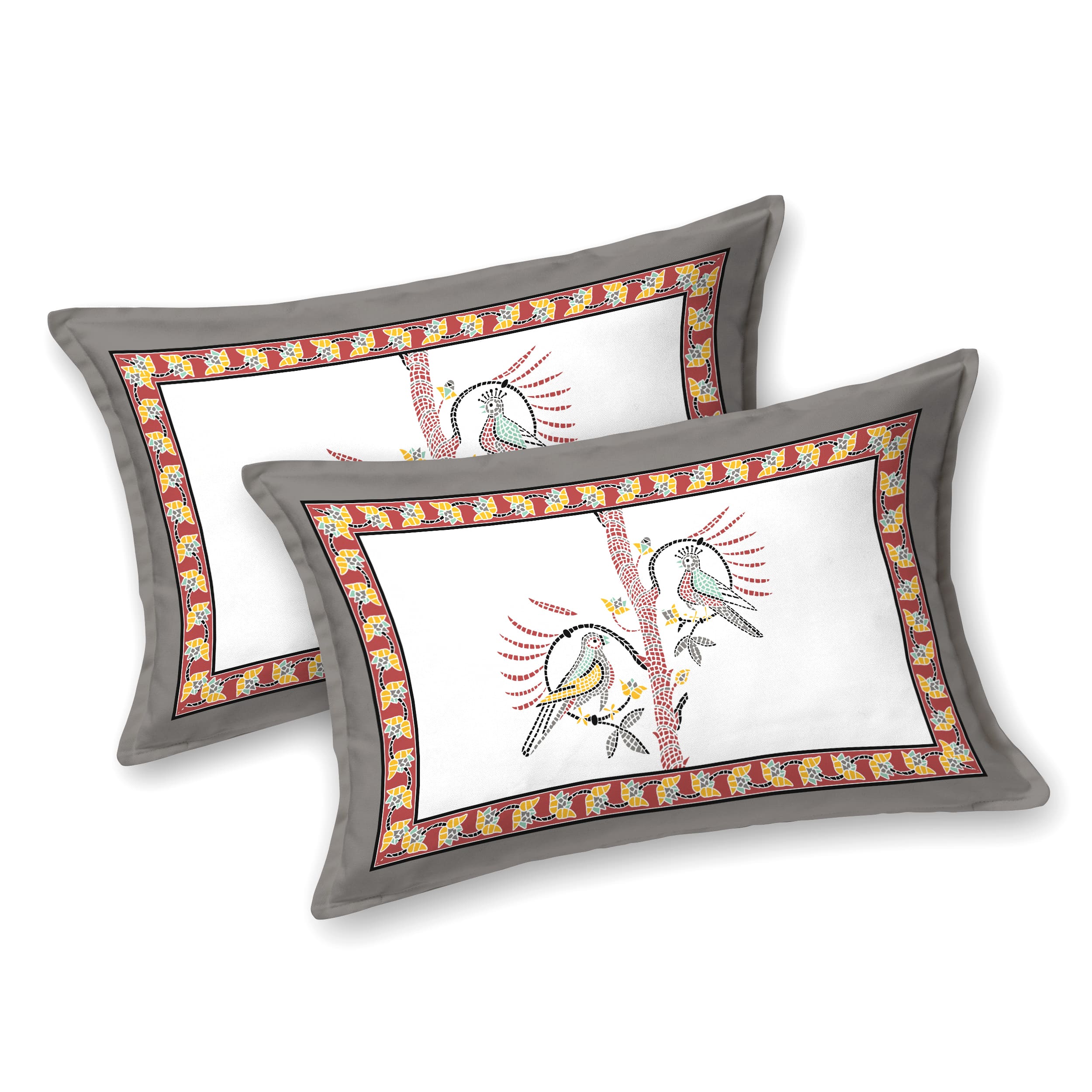 Parkota Collection 95x108 Double Bedsheet with Artistic Bird Motifs & Pillow Covers