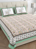 Parkota Collection 95x108 Double Bedsheet with Artistic Bird Motifs & Pillow Covers