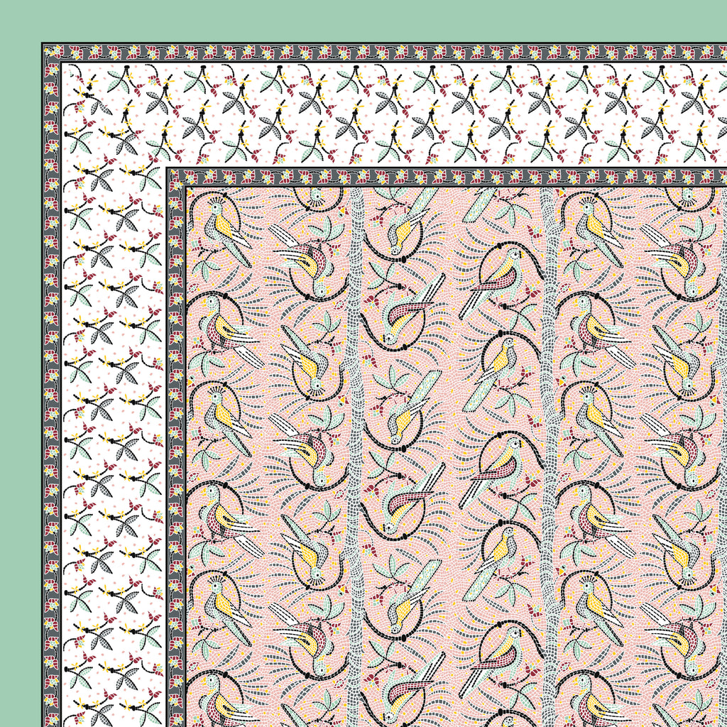 Parkota Collection 95x108 Double Bedsheet with Artistic Bird Motifs & Pillow Covers