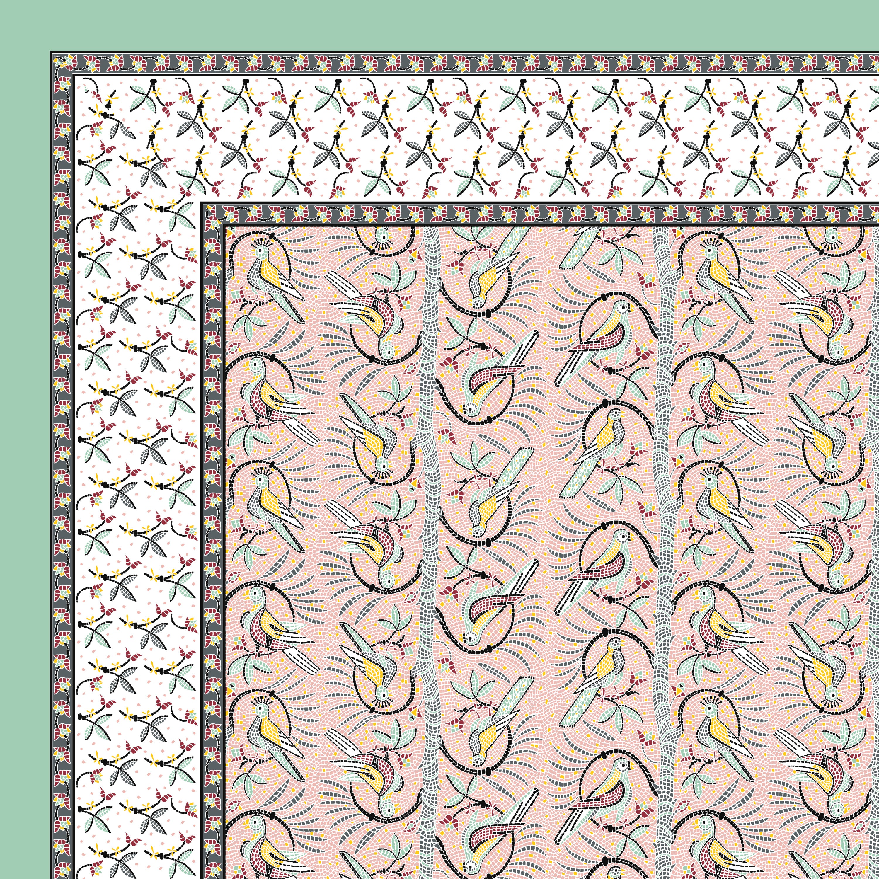 Parkota Collection 95x108 Double Bedsheet with Artistic Bird Motifs & Pillow Covers