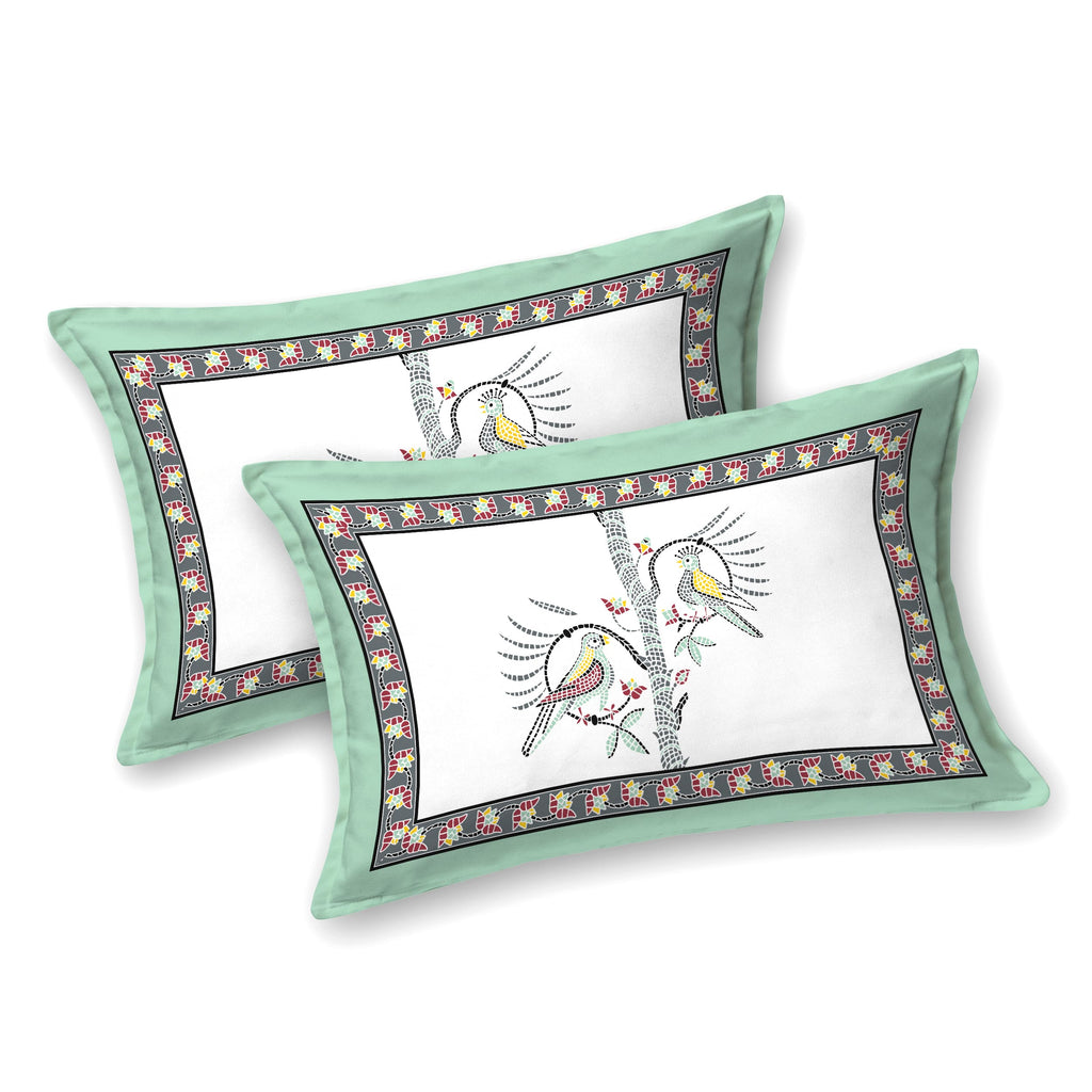 Parkota Collection 95x108 Double Bedsheet with Artistic Bird Motifs & Pillow Covers