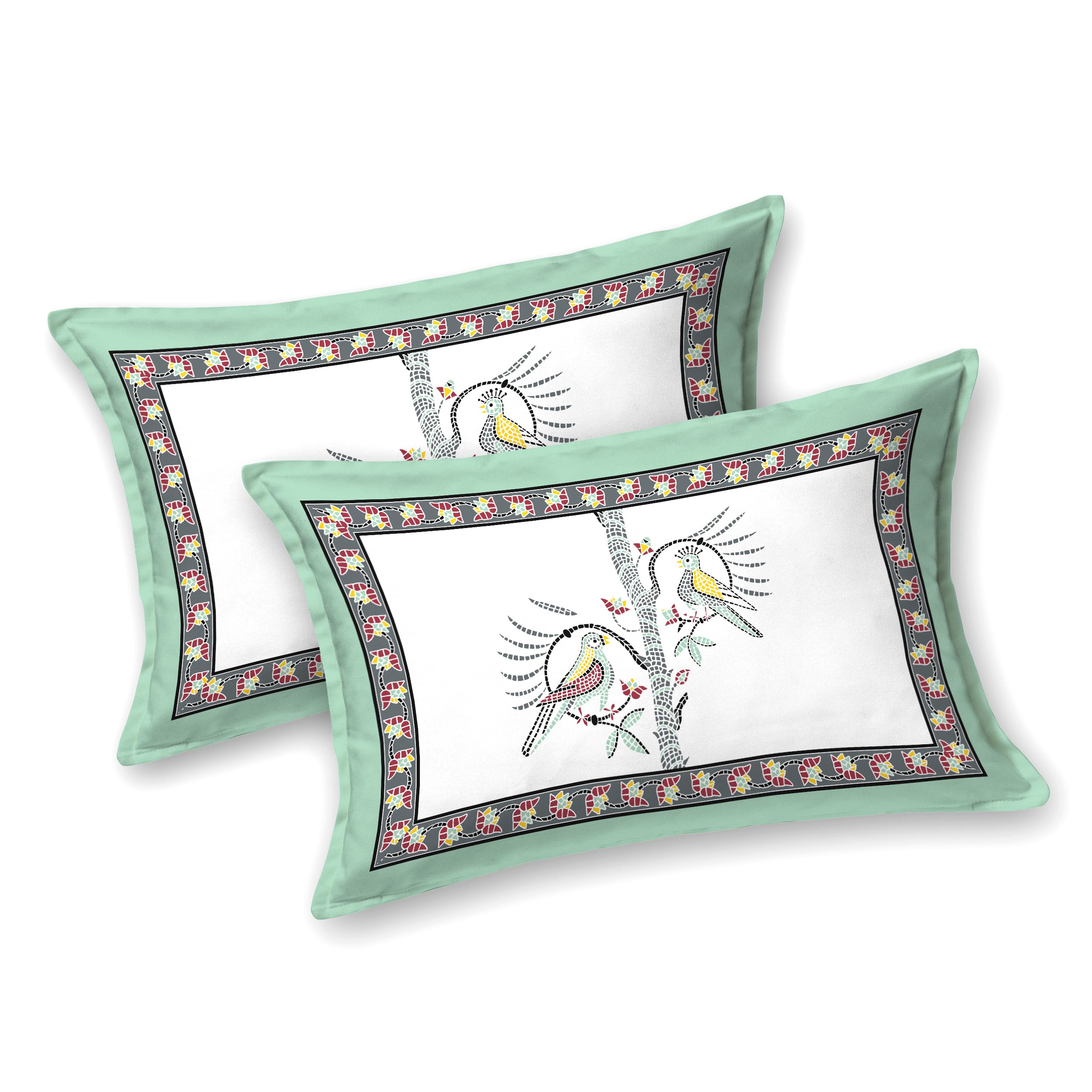 Parkota Collection 95x108 Double Bedsheet with Artistic Bird Motifs & Pillow Covers