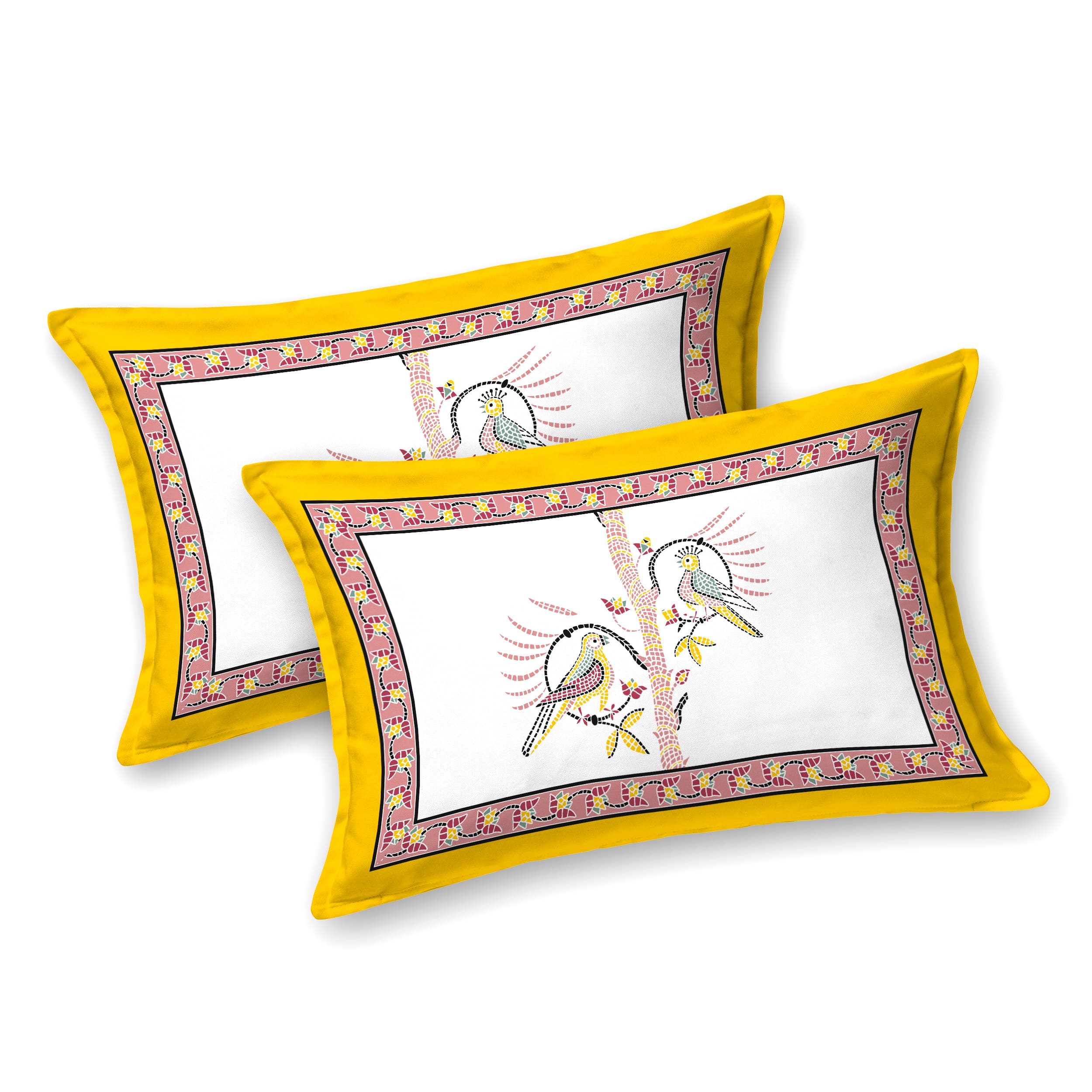Parkota Collection 95x108 Double Bedsheet with Artistic Bird Motifs & Pillow Covers