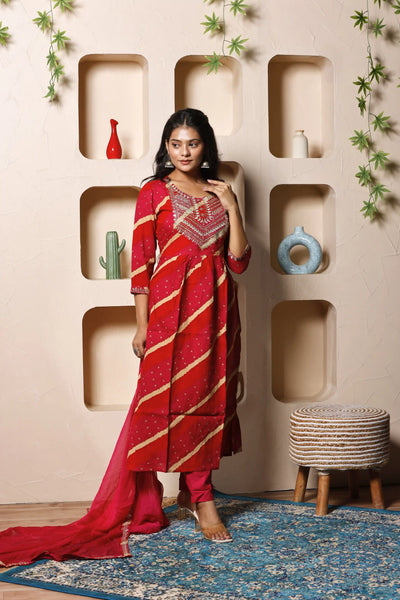 Gulnaar Bandhej Suit Set