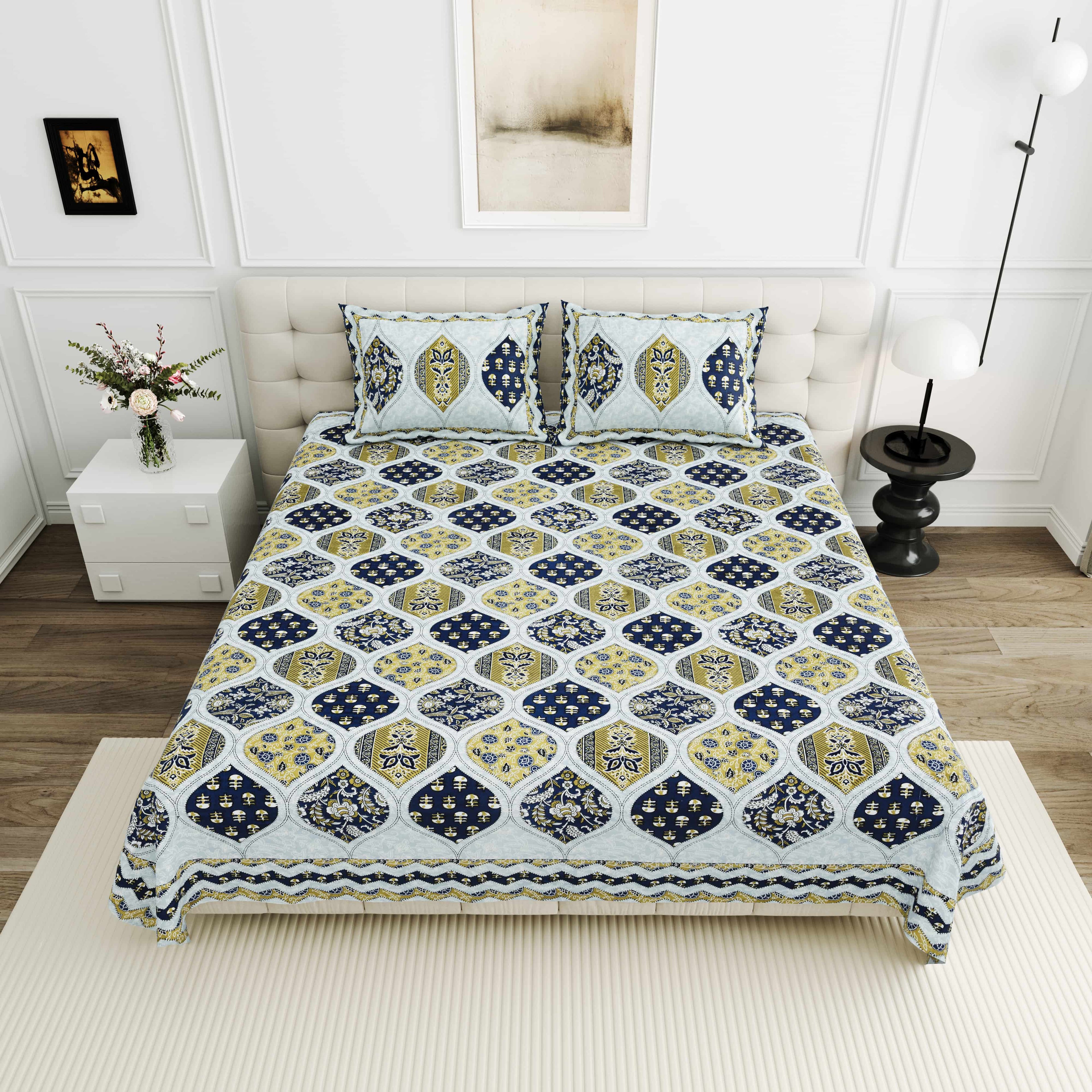 95-108 Viscose Savera Collection Double Bedsheet – Artistic Patterns, Luxurious Fabric & Everyday Elegance
