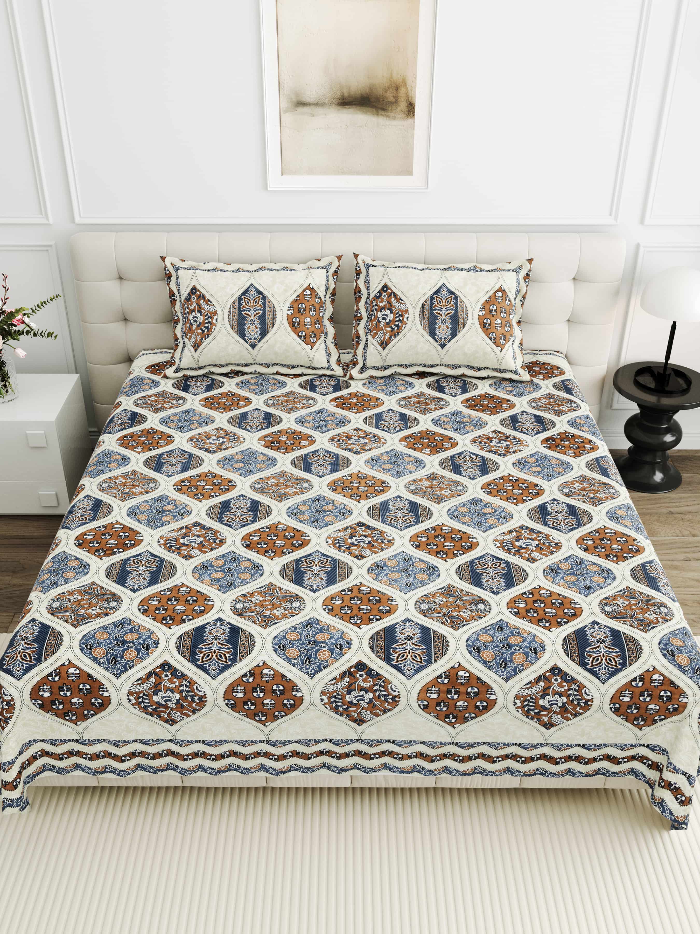 95-108 Viscose Savera Collection Double Bedsheet – Artistic Patterns, Luxurious Fabric & Everyday Elegance