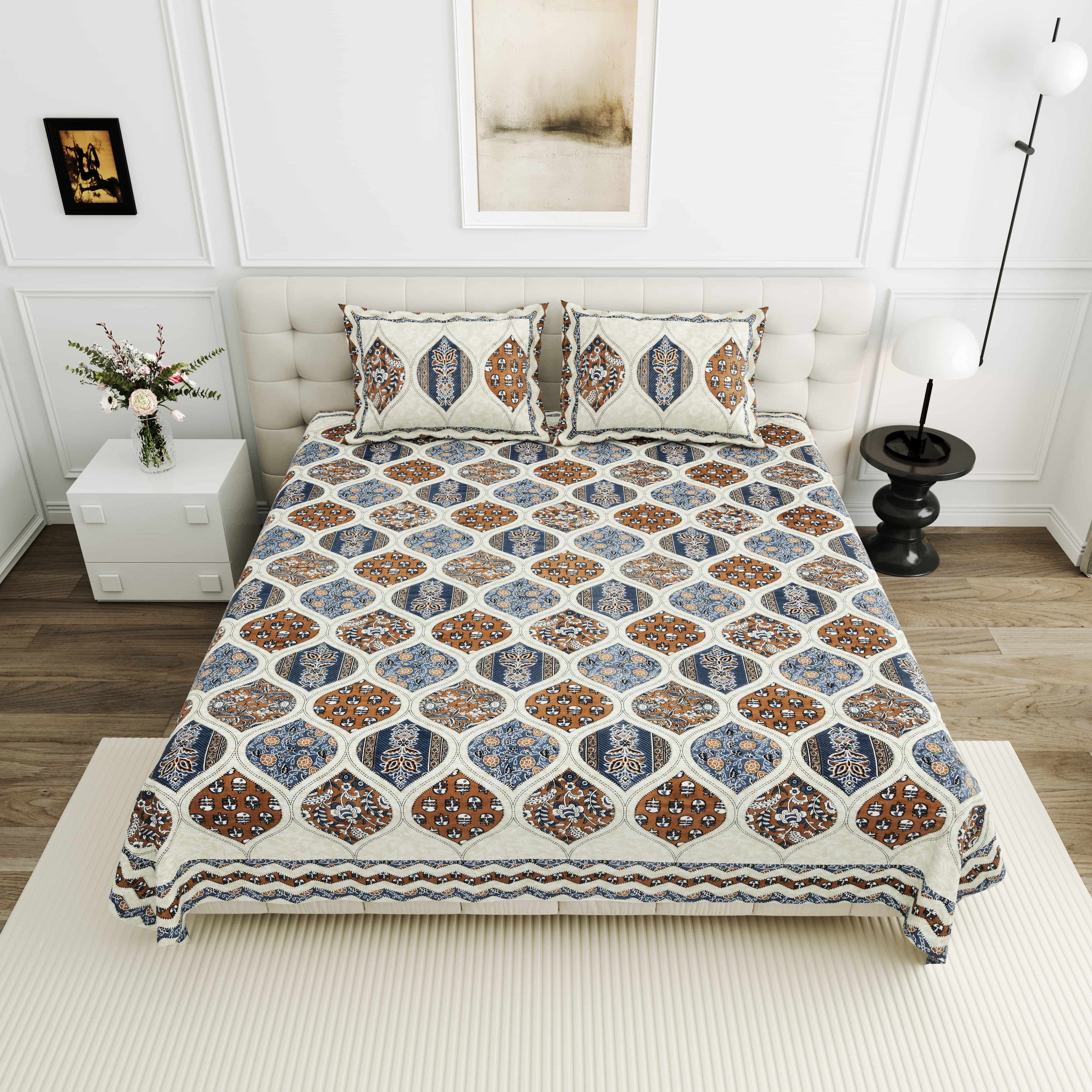 95-108 Viscose Savera Collection Double Bedsheet – Artistic Patterns, Luxurious Fabric & Everyday Elegance