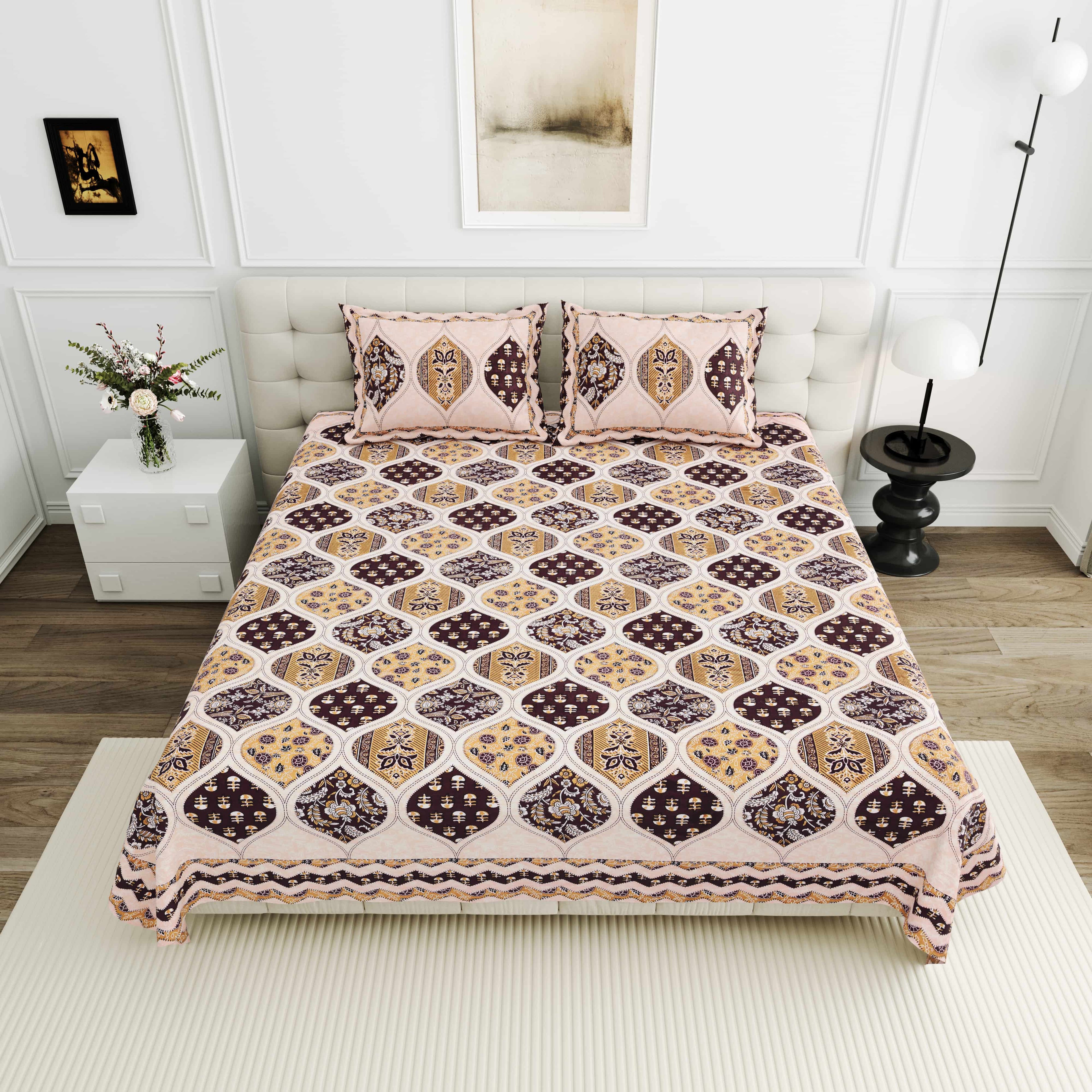 95-108 Viscose Savera Collection Double Bedsheet – Artistic Patterns, Luxurious Fabric & Everyday Elegance