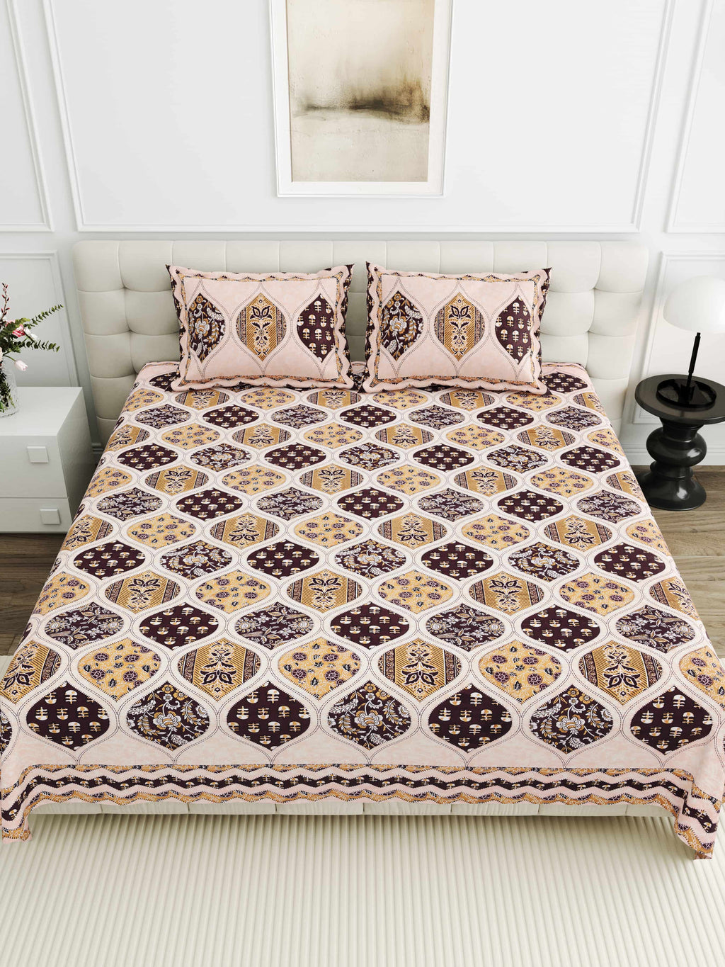 95-108 Viscose Savera Collection Double Bedsheet – Artistic Patterns, Luxurious Fabric & Everyday Elegance