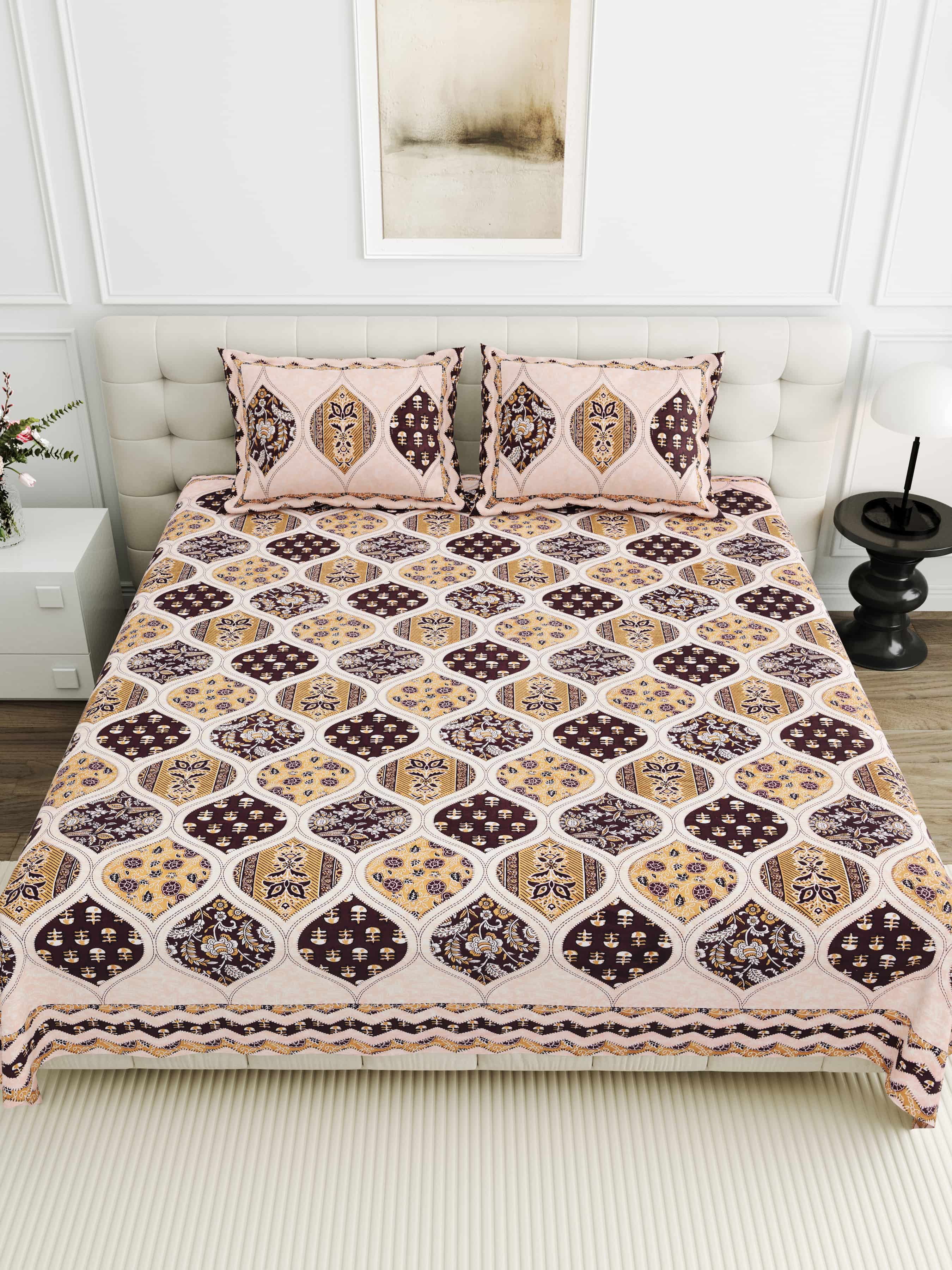 95-108 Viscose Savera Collection Double Bedsheet – Artistic Patterns, Luxurious Fabric & Everyday Elegance