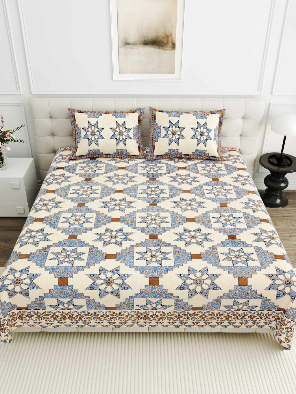 95-108 Viscose Savera Collection Double Bedsheet – Elegant Motifs, Premium Fabric & Lasting Comfort