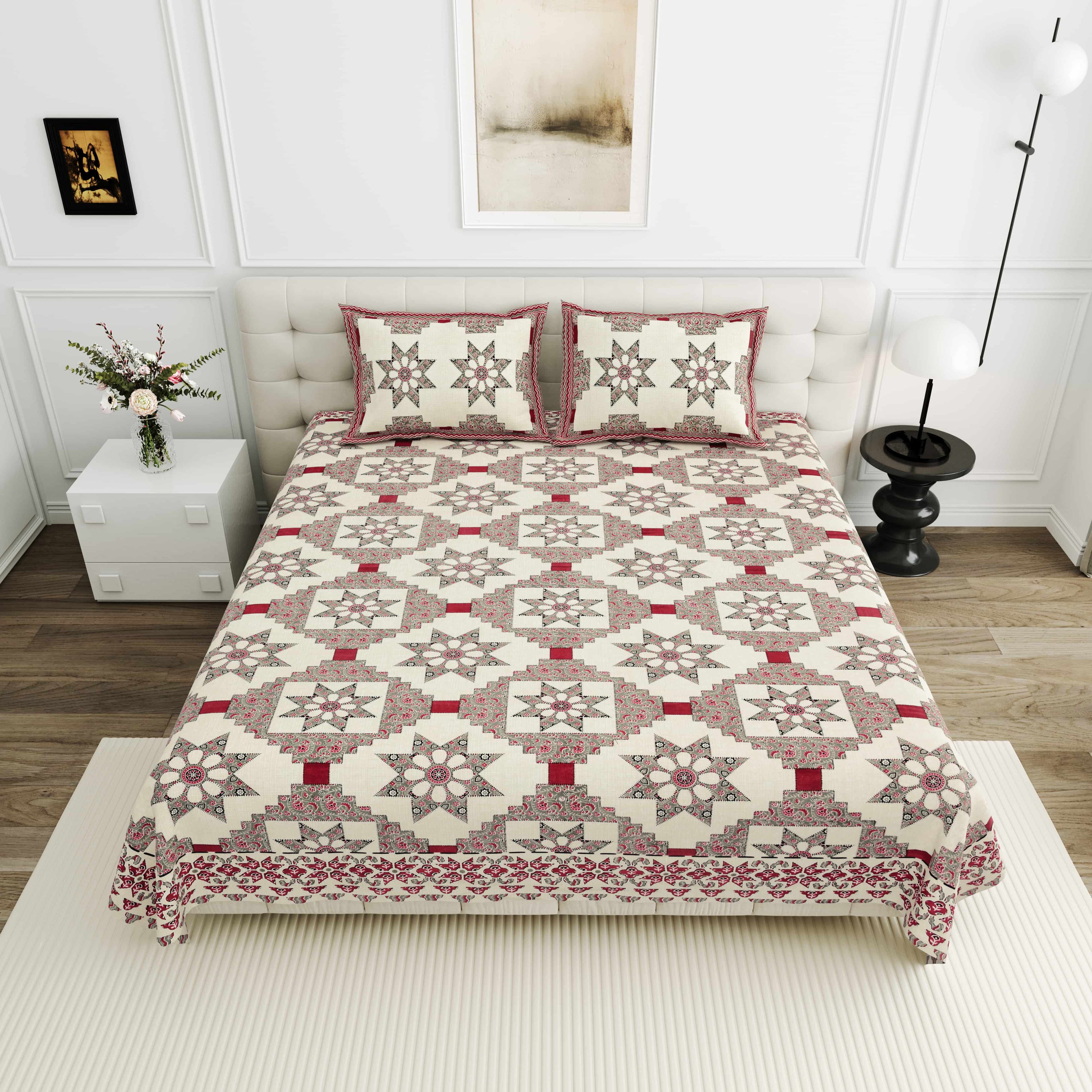 95-108 Viscose Savera Collection Double Bedsheet – Elegant Motifs, Premium Fabric & Lasting Comfort