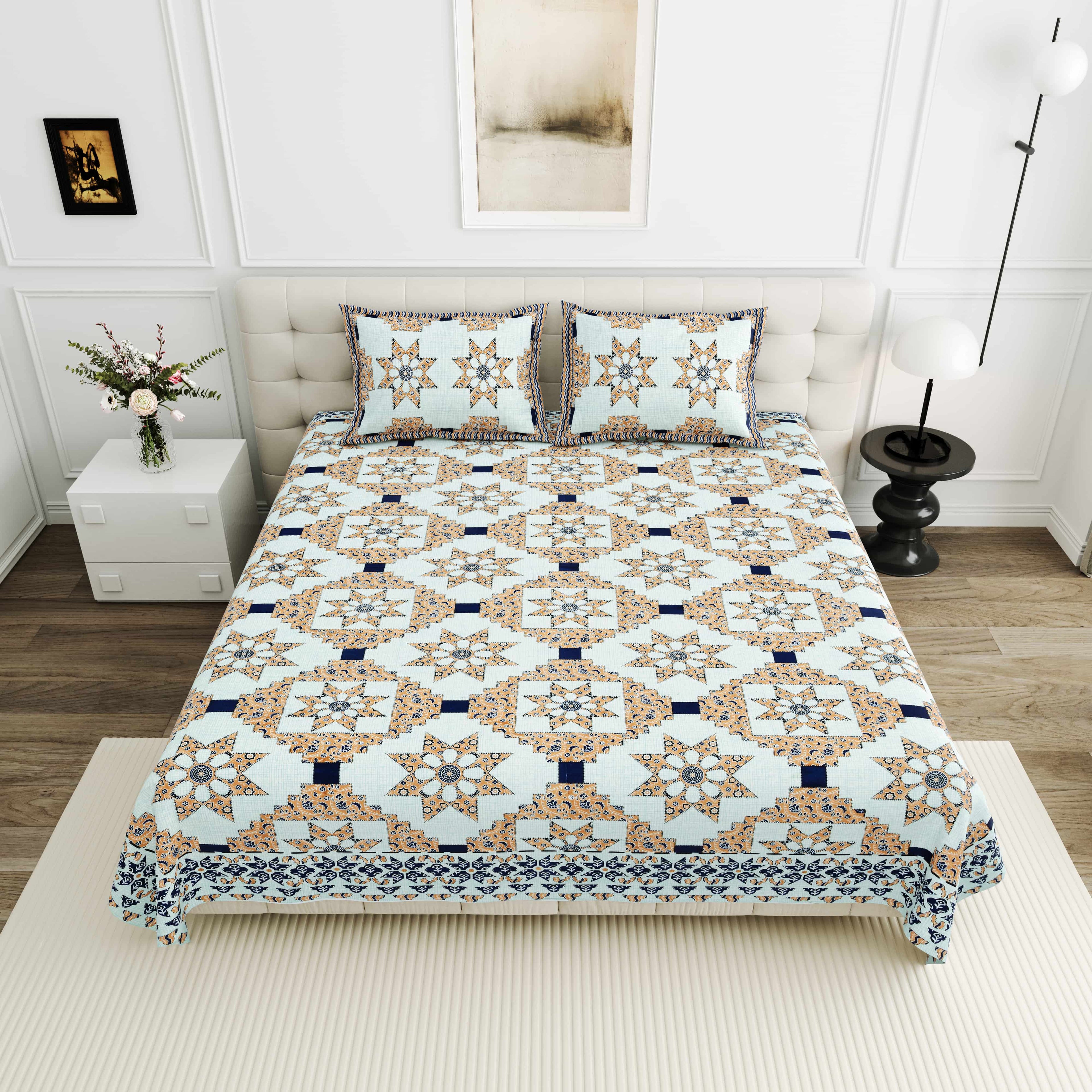 95-108 Viscose Savera Collection Double Bedsheet – Elegant Motifs, Premium Fabric & Lasting Comfort