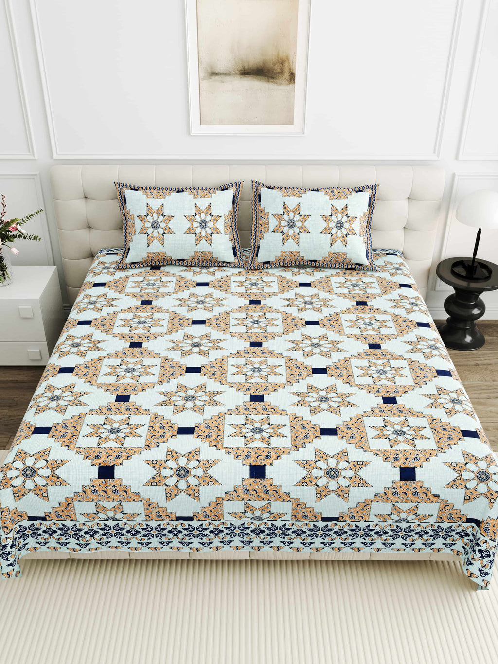 95-108 Viscose Savera Collection Double Bedsheet – Elegant Motifs, Premium Fabric & Lasting Comfort