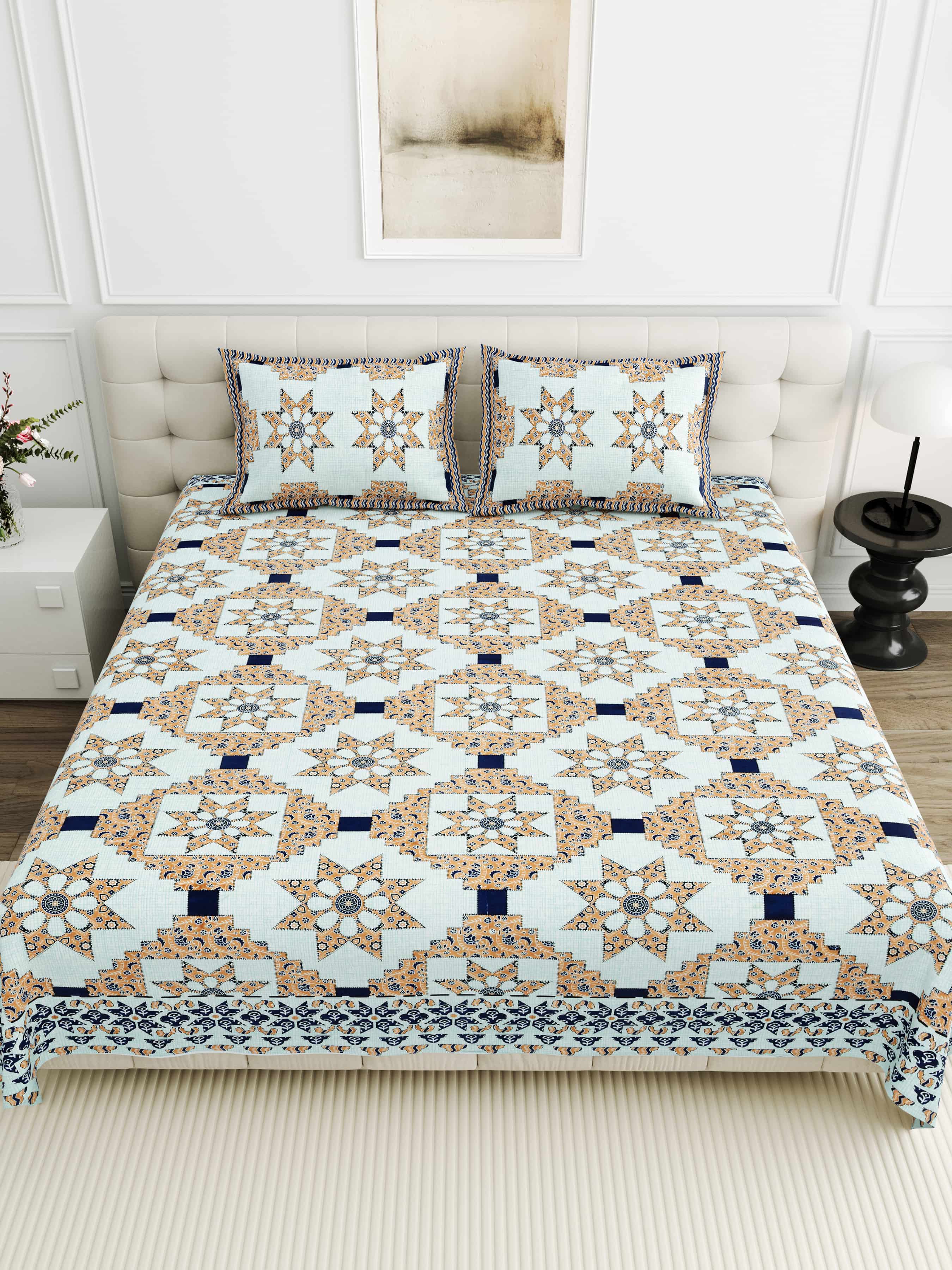 95-108 Viscose Savera Collection Double Bedsheet – Elegant Motifs, Premium Fabric & Lasting Comfort