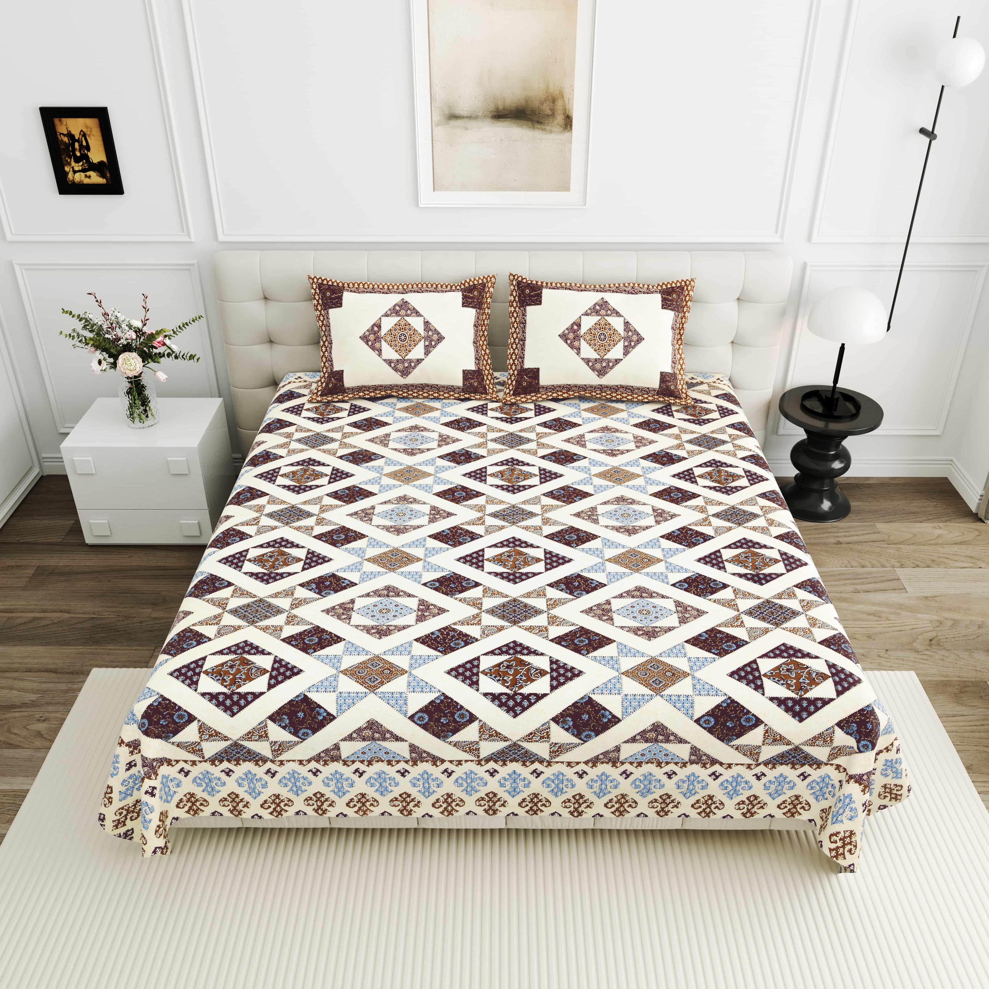 Luxurious Double Bedsheet – 95-108 Viscose Savera Collection with Elegant Traditional Motifs