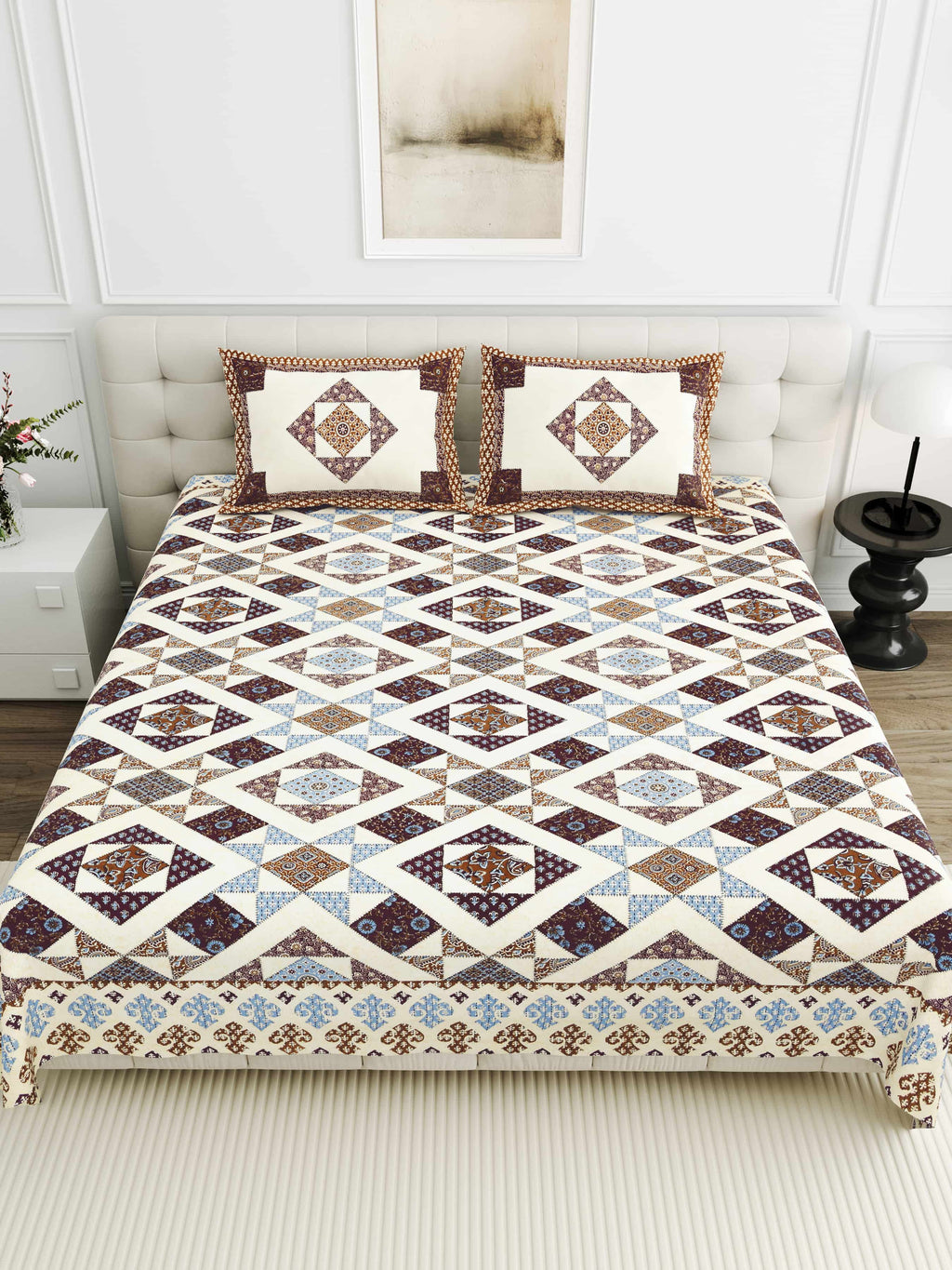 Luxurious Double Bedsheet – 95-108 Viscose Savera Collection with Elegant Traditional Motifs