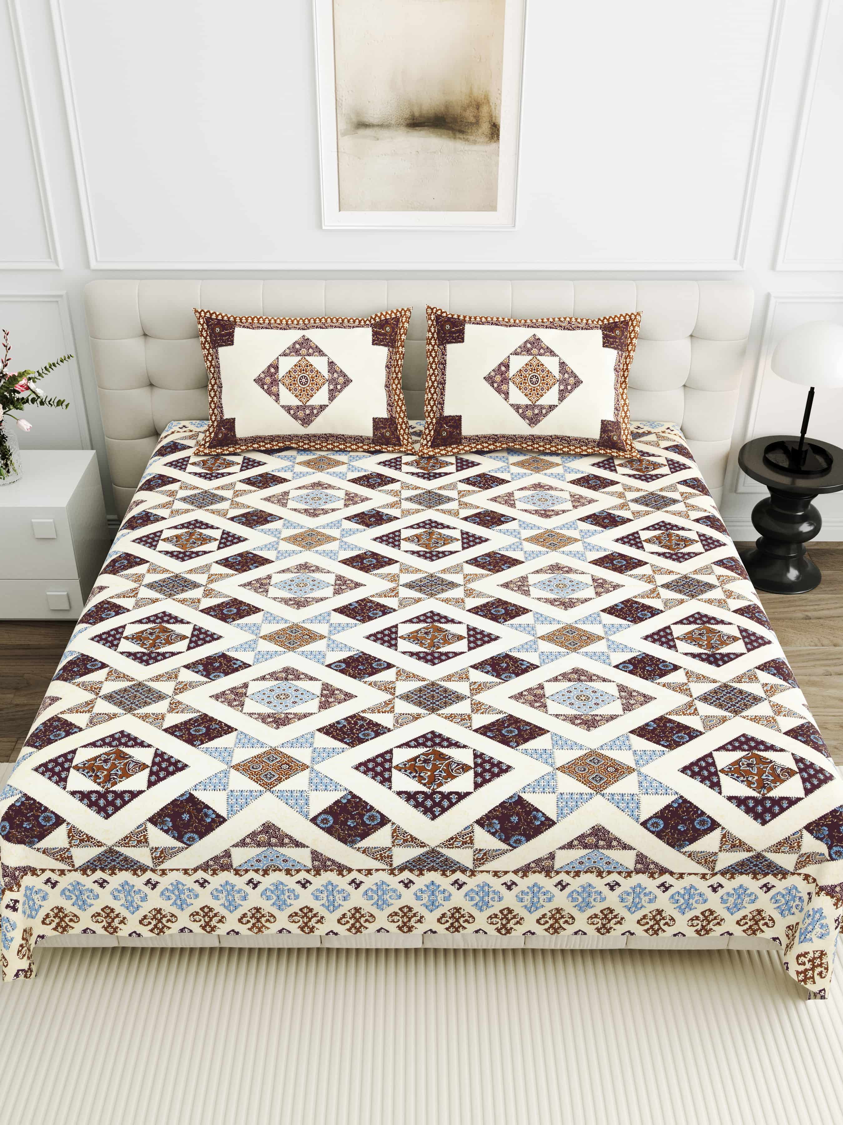 Luxurious Double Bedsheet – 95-108 Viscose Savera Collection with Elegant Traditional Motifs