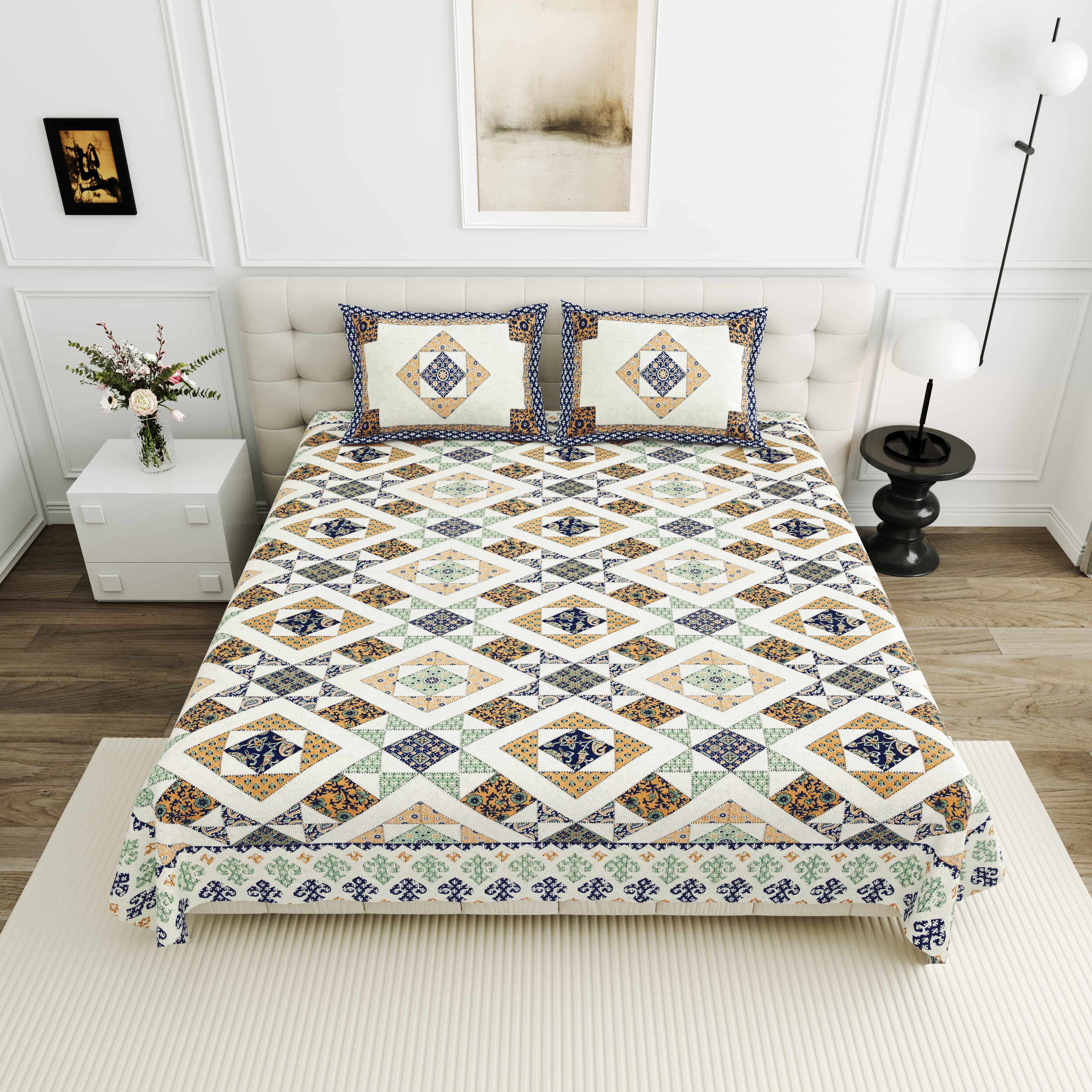 Luxurious Double Bedsheet – 95-108 Viscose Savera Collection with Elegant Traditional Motifs