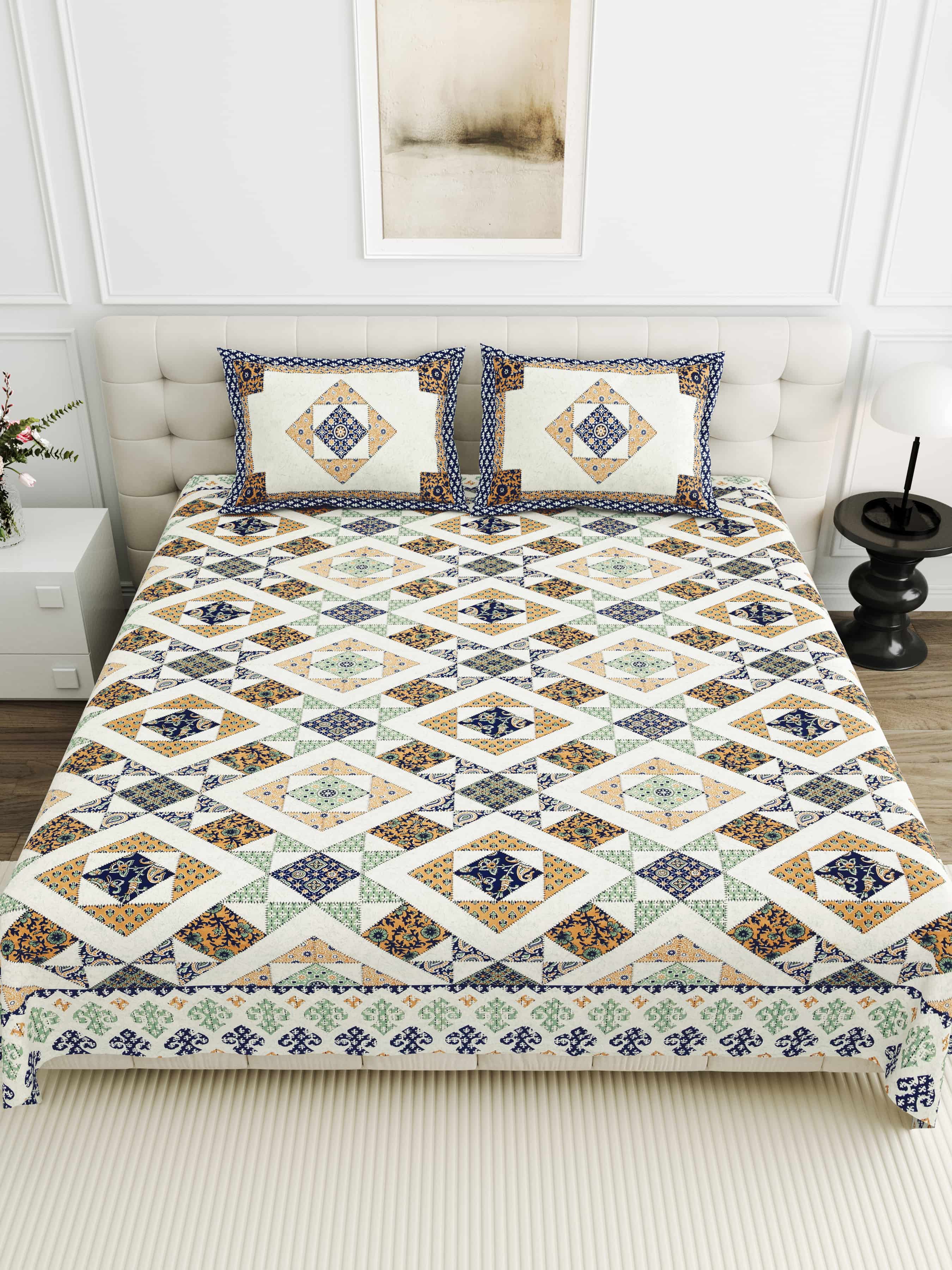 Luxurious Double Bedsheet – 95-108 Viscose Savera Collection with Elegant Traditional Motifs