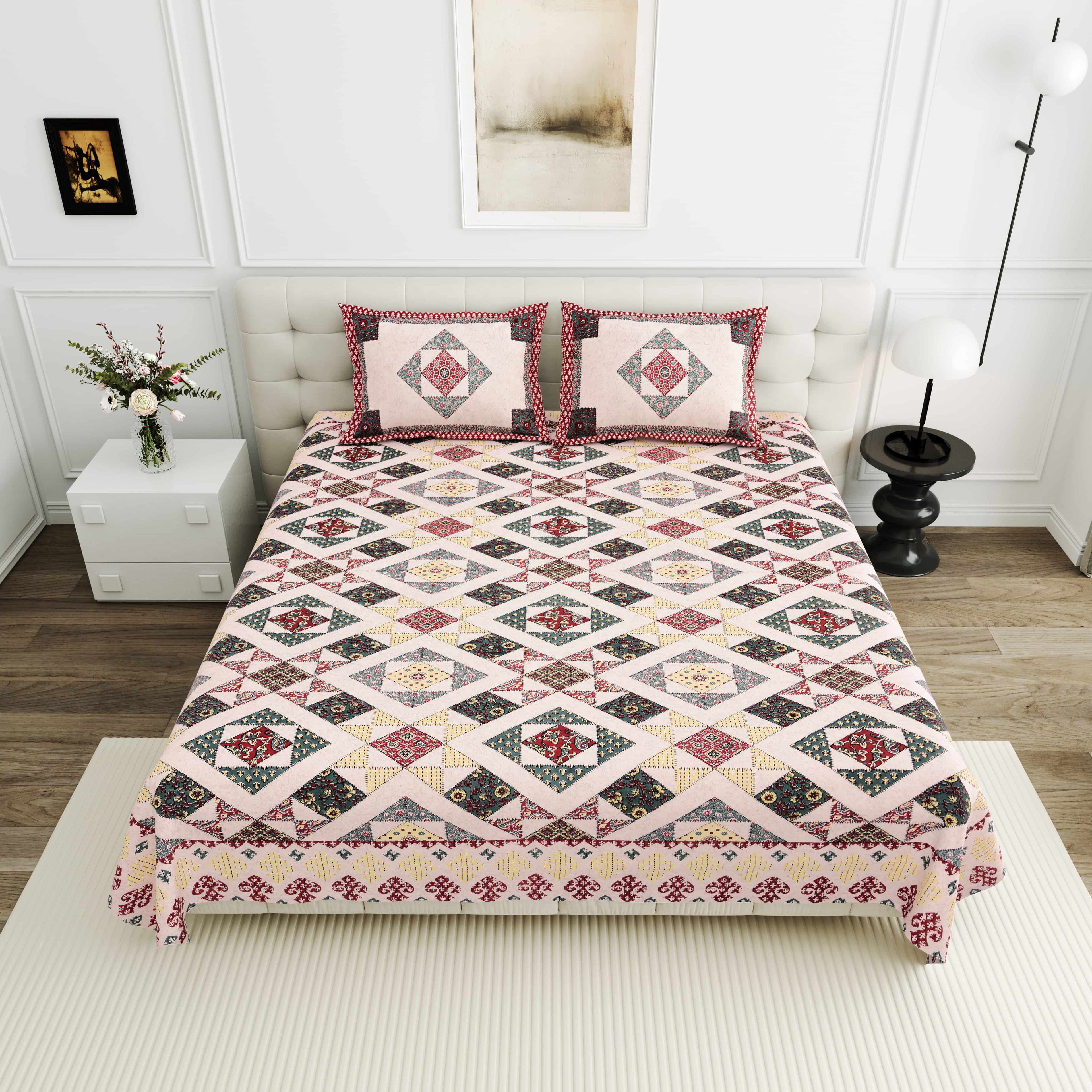 Luxurious Double Bedsheet – 95-108 Viscose Savera Collection with Elegant Traditional Motifs