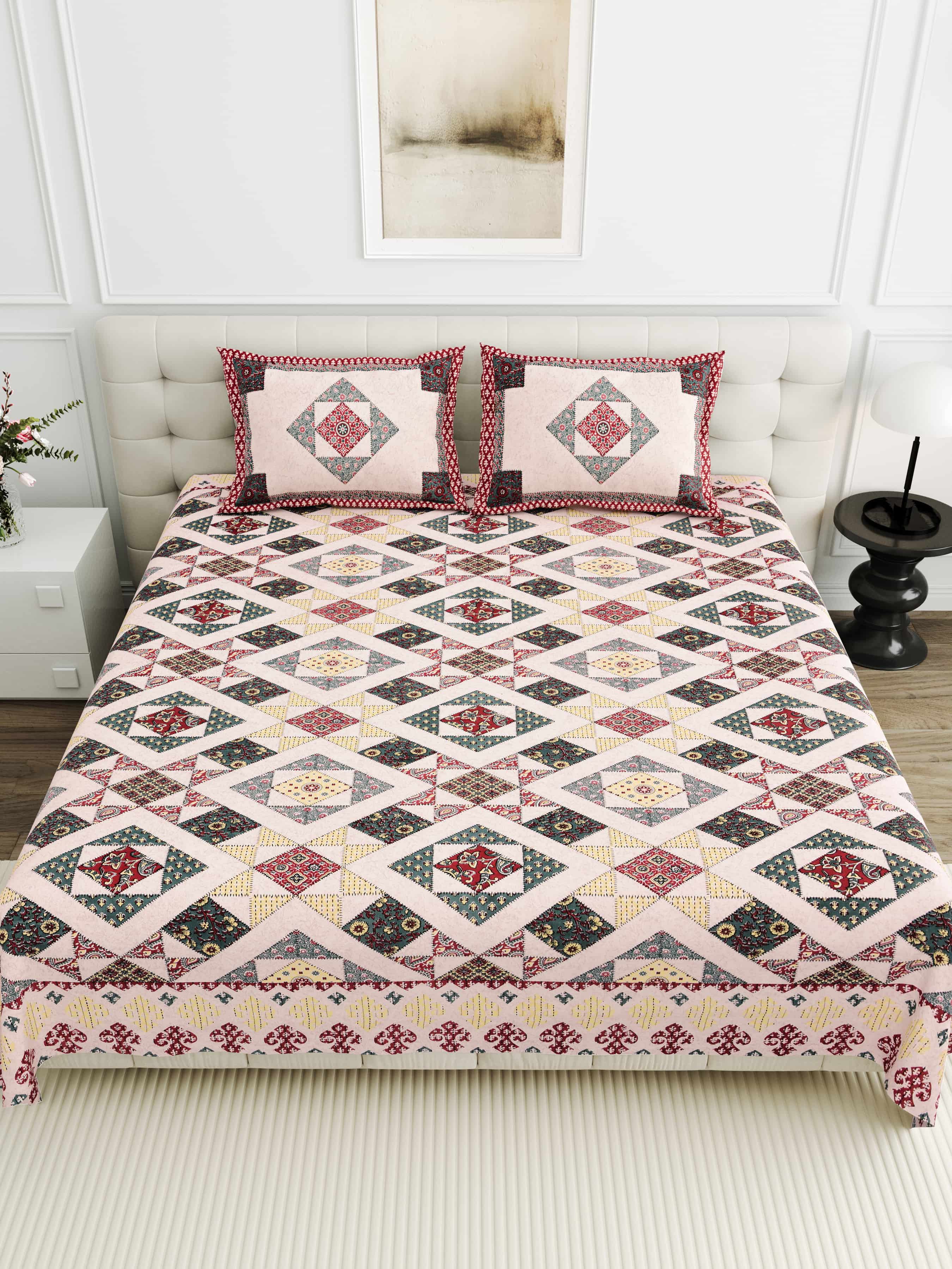 Luxurious Double Bedsheet – 95-108 Viscose Savera Collection with Elegant Traditional Motifs