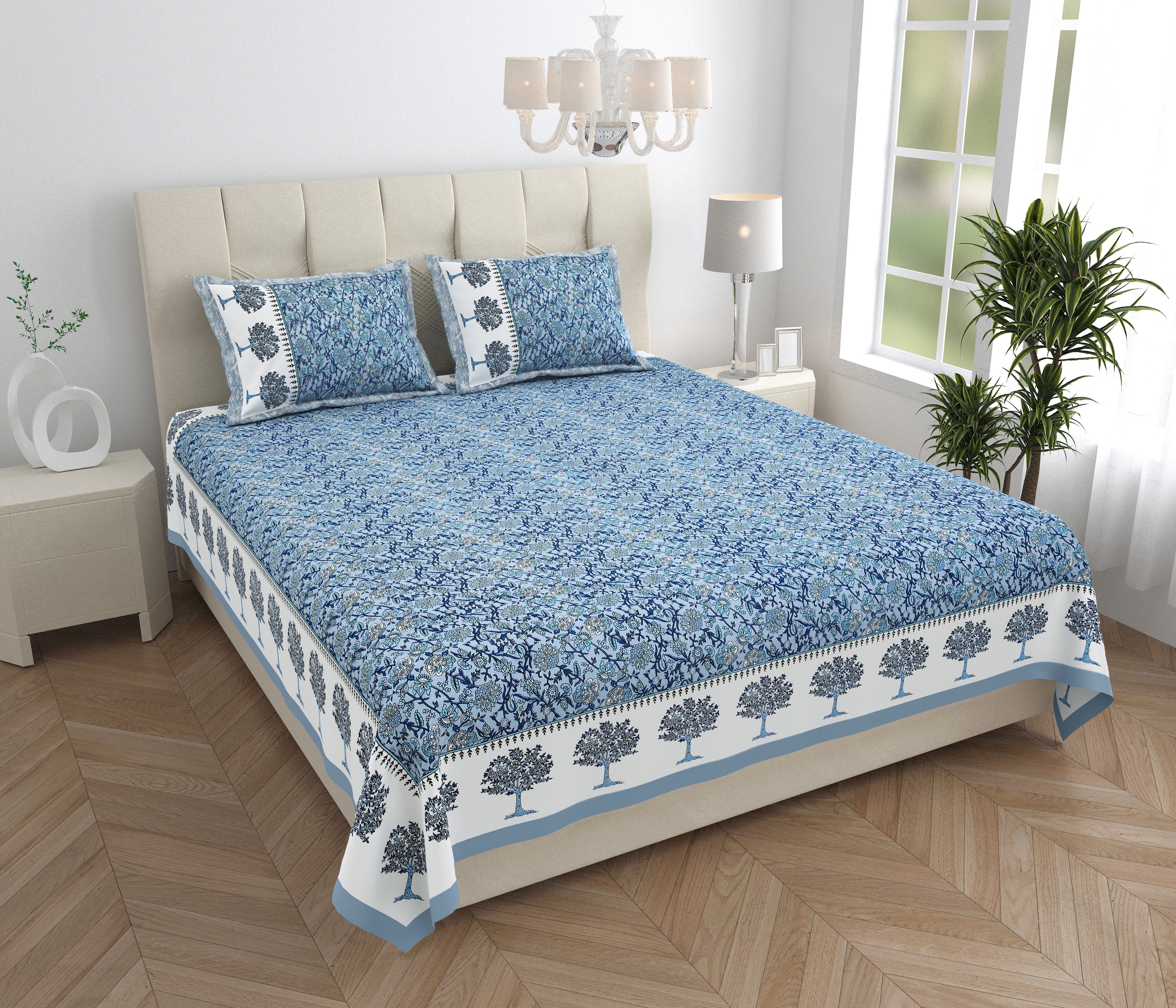 Traditional Floral Buta Design Double Bedsheet 95x108 – Parkota Collection with Pillow Covers