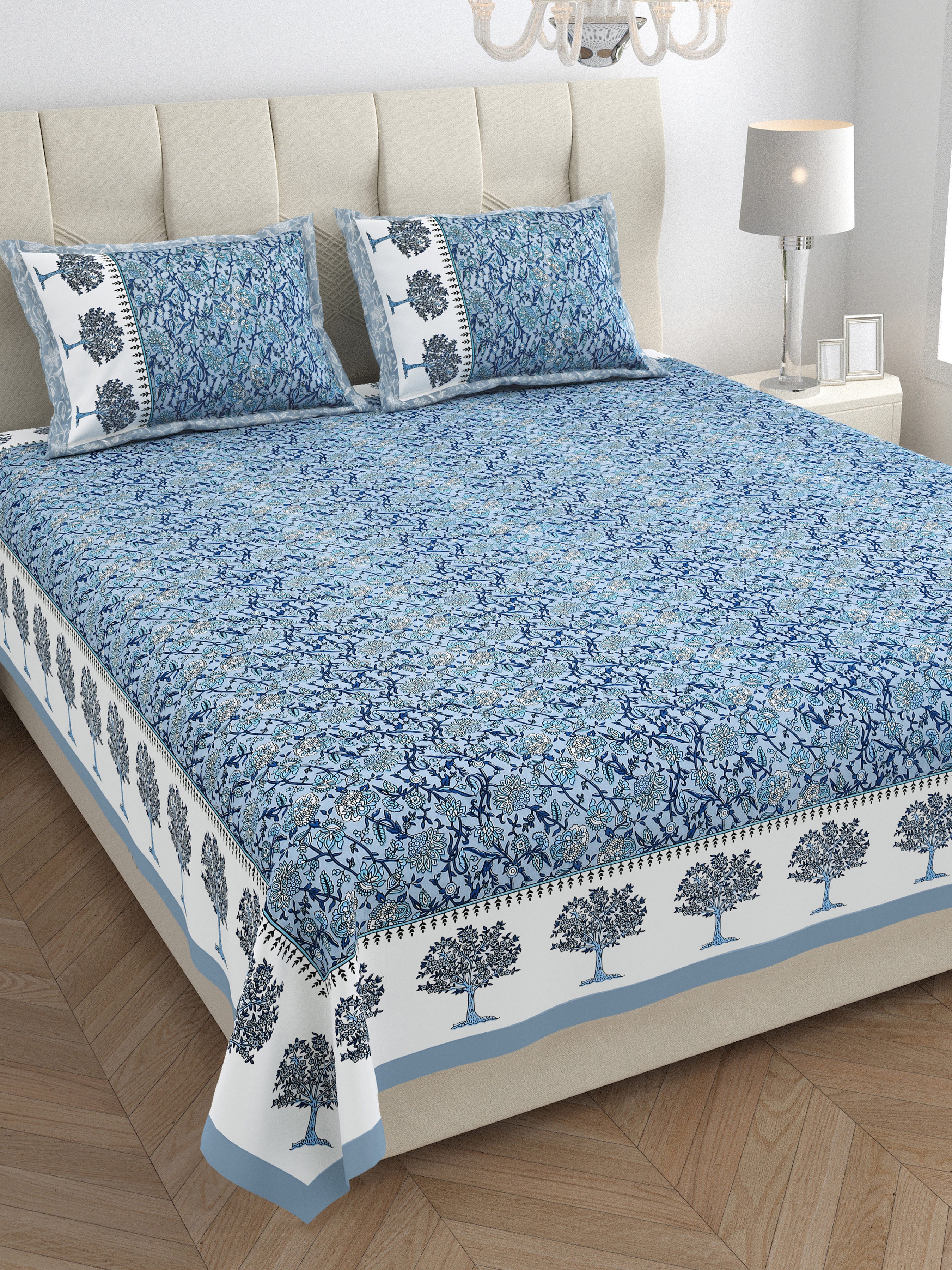 Traditional Floral Buta Design Double Bedsheet 95x108 – Parkota Collection with Pillow Covers