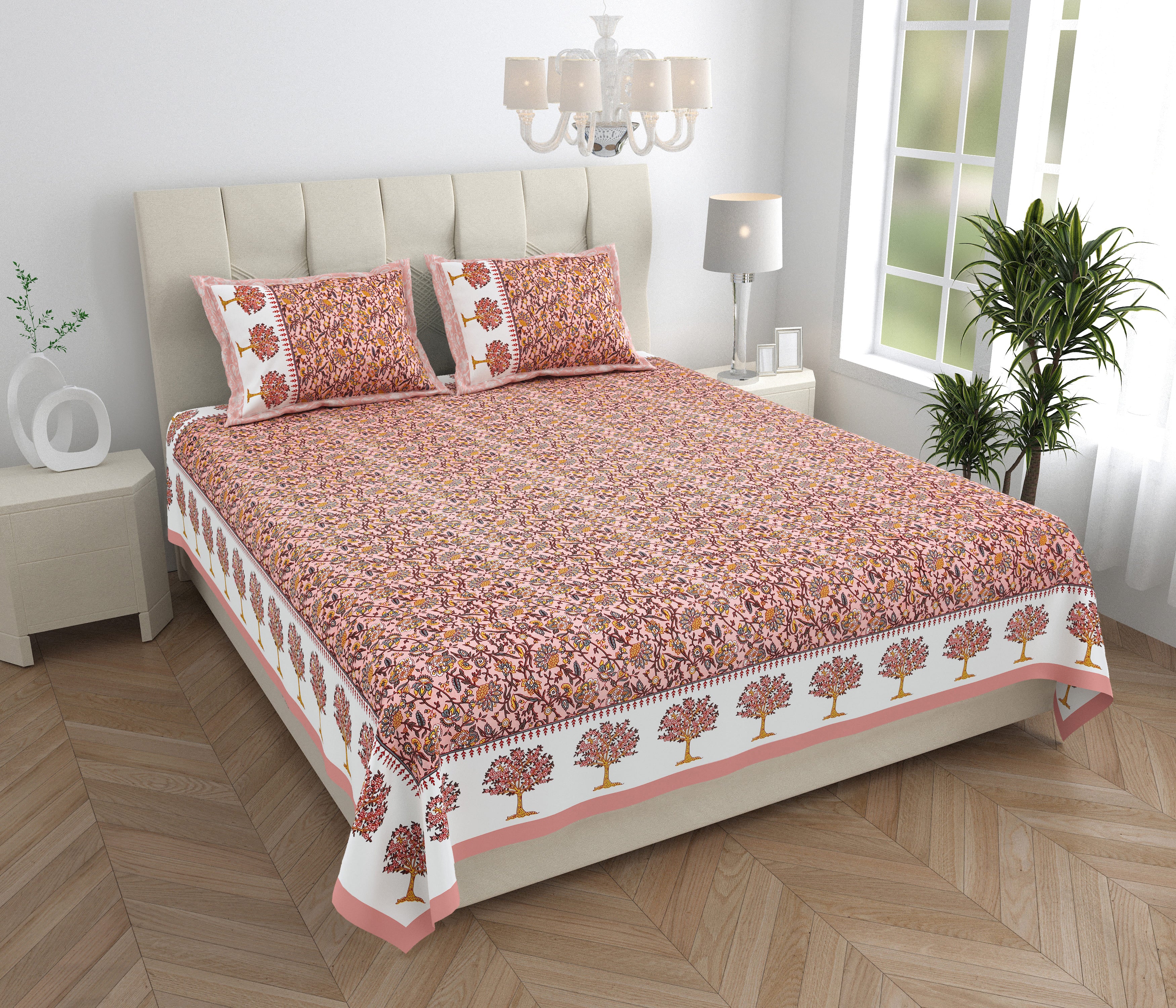 Traditional Floral Buta Design Double Bedsheet 95x108 – Parkota Collection with Pillow Covers