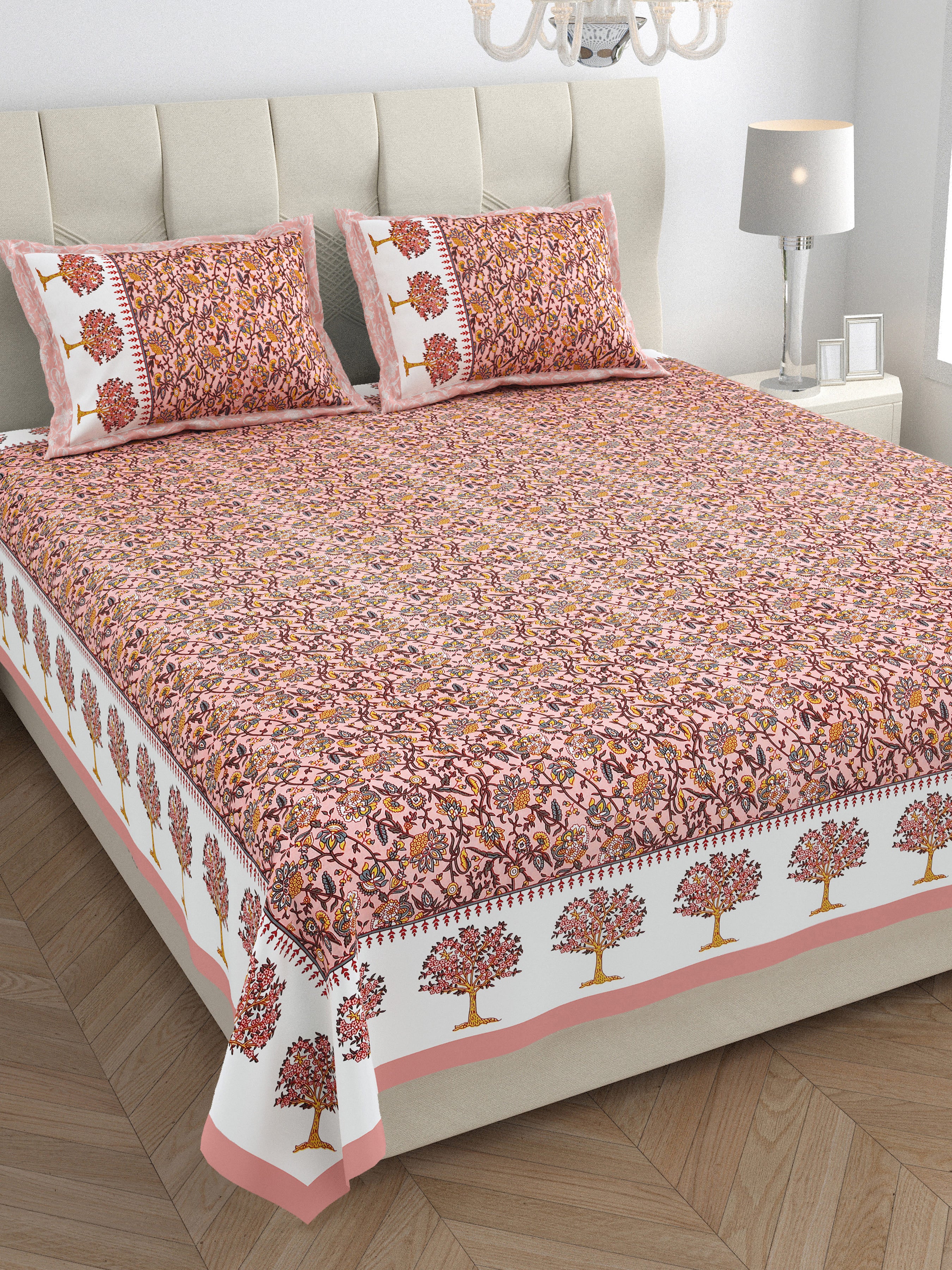 Traditional Floral Buta Design Double Bedsheet 95x108 – Parkota Collection with Pillow Covers