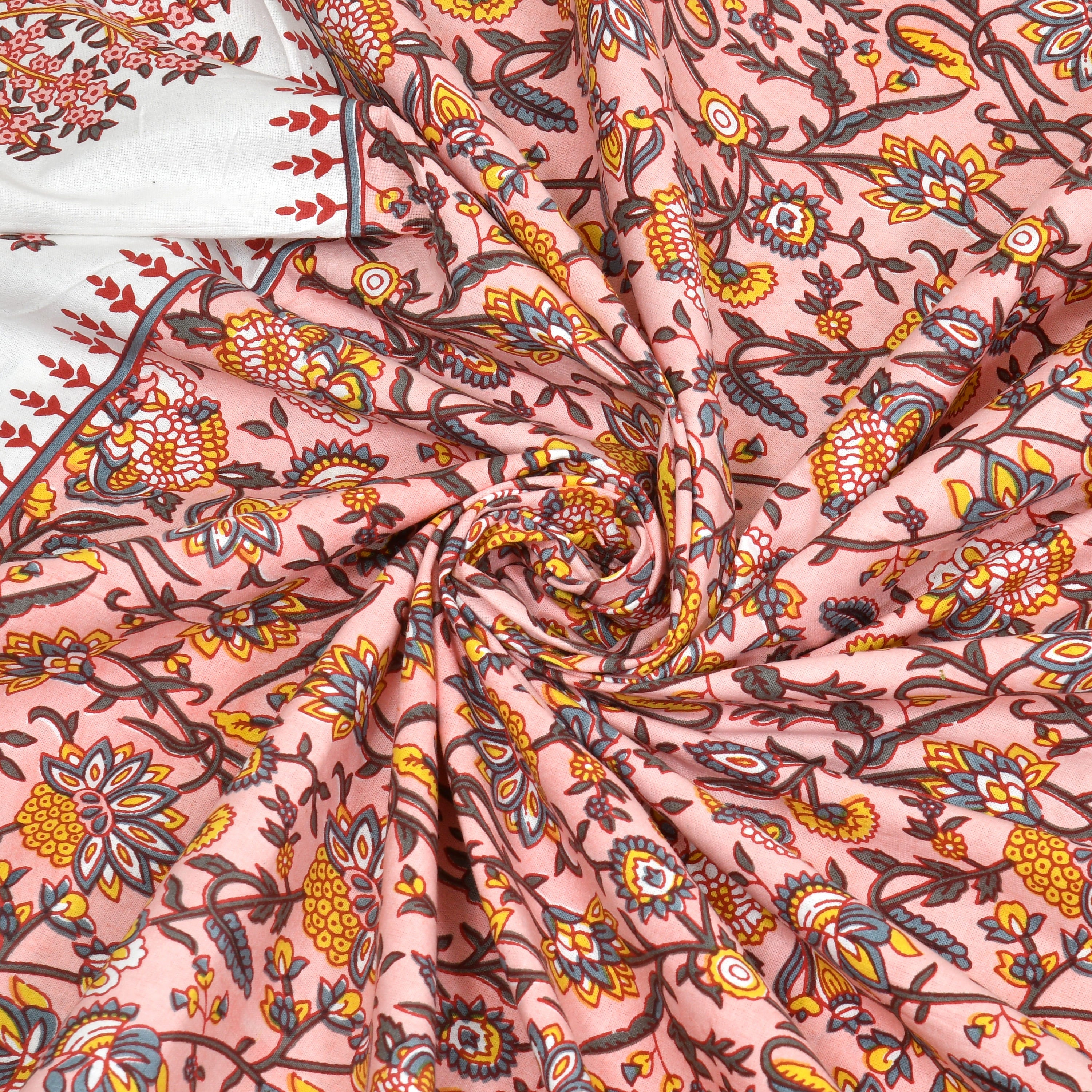 Traditional Floral Buta Design Double Bedsheet 95x108 – Parkota Collection with Pillow Covers