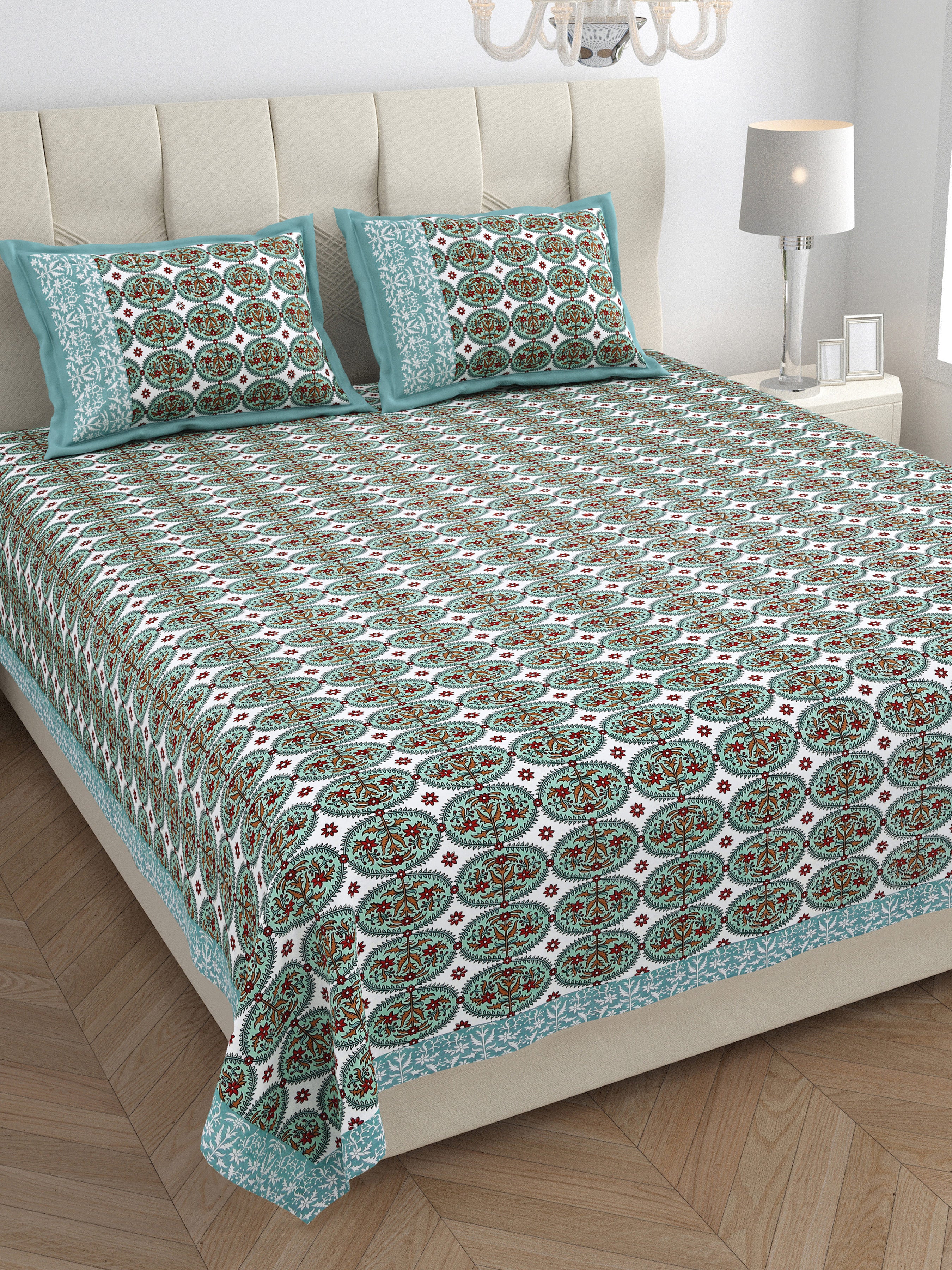 Parkota Collection 95x108 Double Bedsheet with Heritage Tree Motifs & Pillow Covers