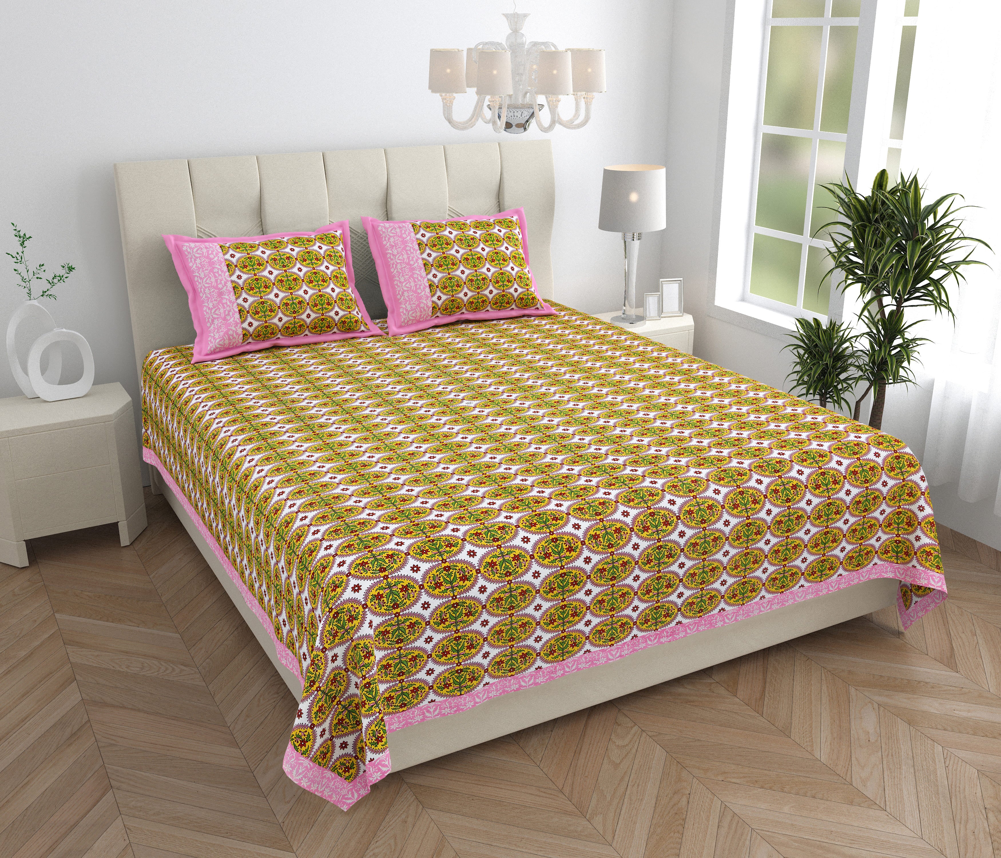 Parkota Collection 95x108 Double Bedsheet with Heritage Tree Motifs & Pillow Covers