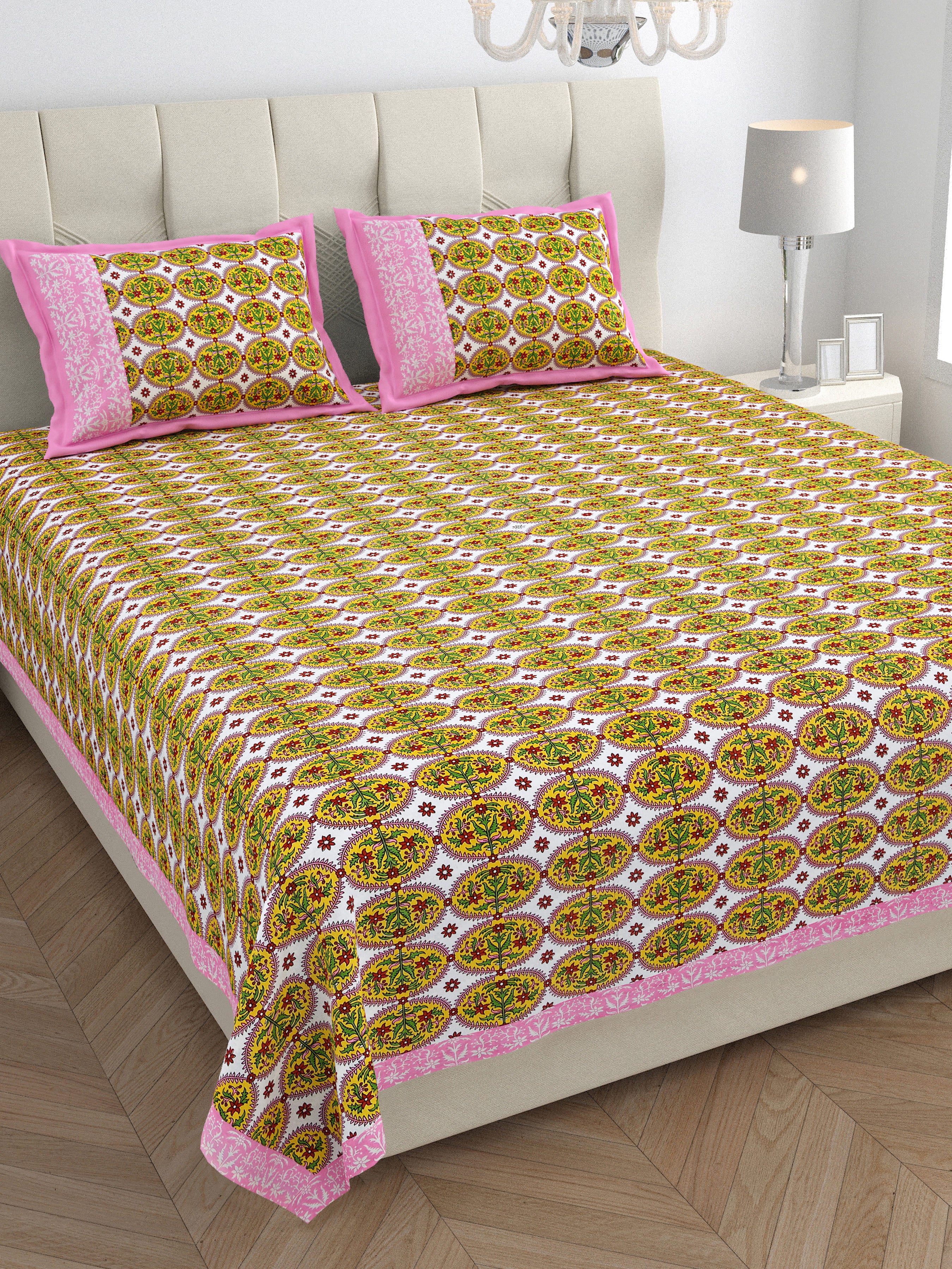 Parkota Collection 95x108 Double Bedsheet with Heritage Tree Motifs & Pillow Covers