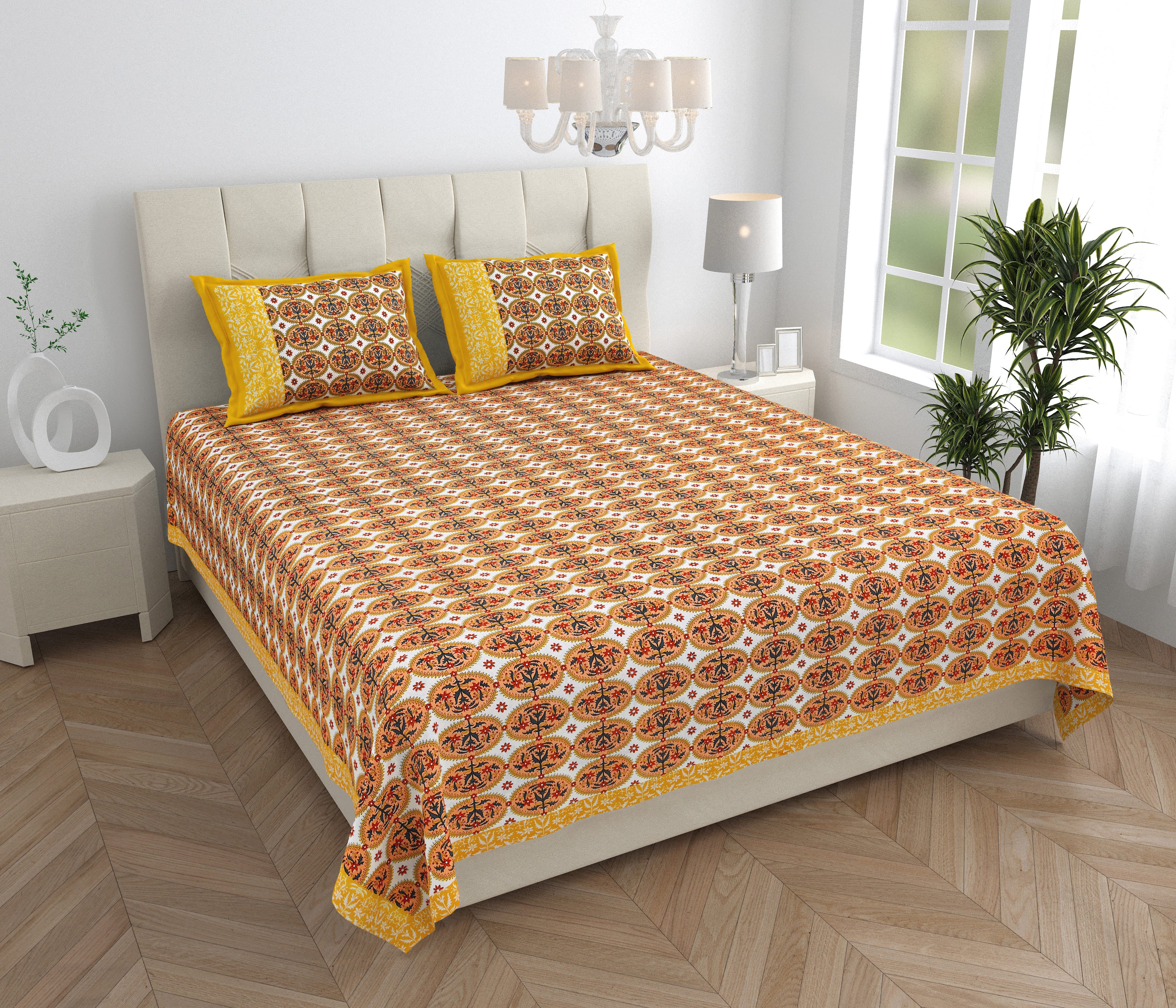 Parkota Collection 95x108 Double Bedsheet with Heritage Tree Motifs & Pillow Covers