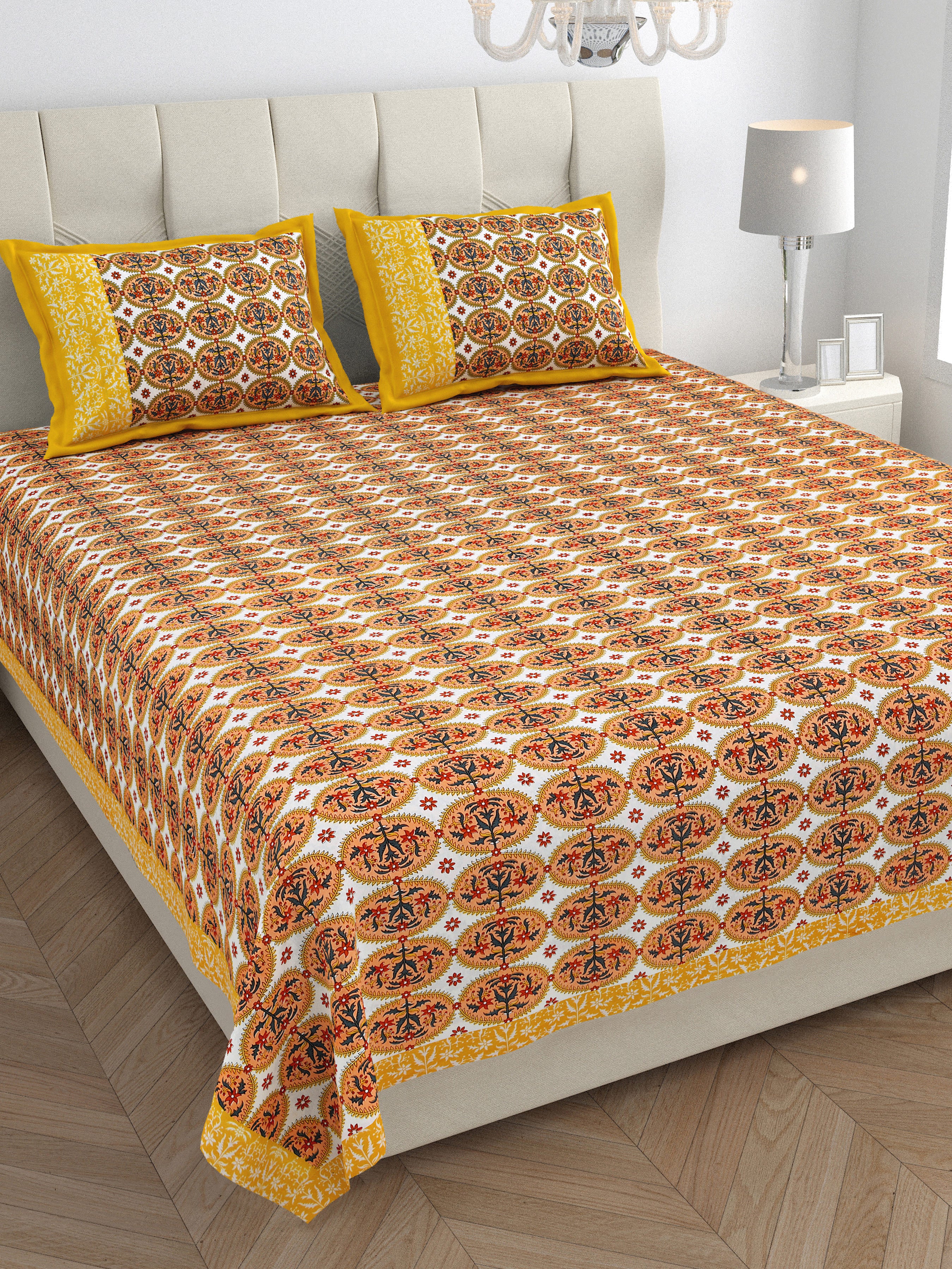 Parkota Collection 95x108 Double Bedsheet with Heritage Tree Motifs & Pillow Covers