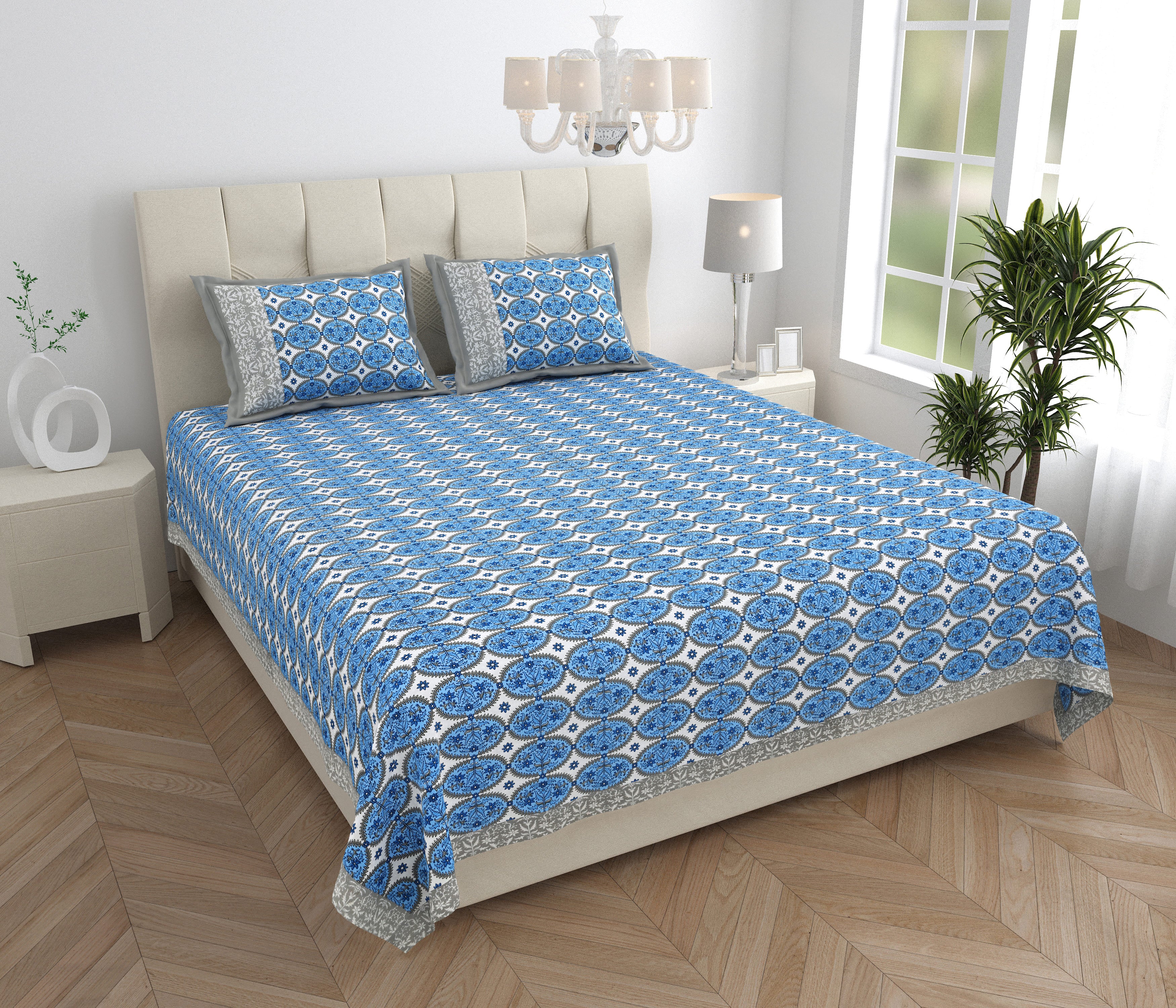 Parkota Collection 95x108 Double Bedsheet with Heritage Tree Motifs & Pillow Covers
