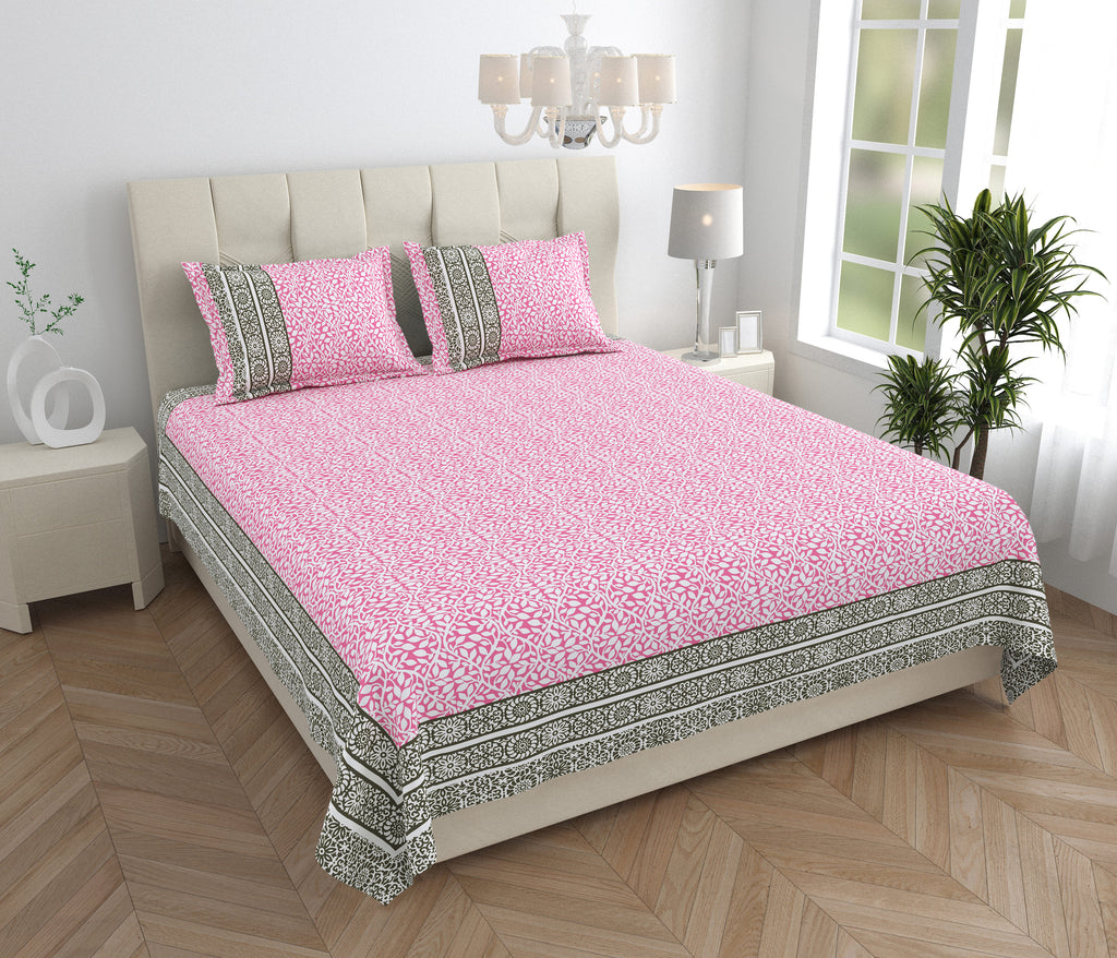 Parkota Collection 95x108 Double Bedsheet with Geometric Floral Patterns & Pillow Covers