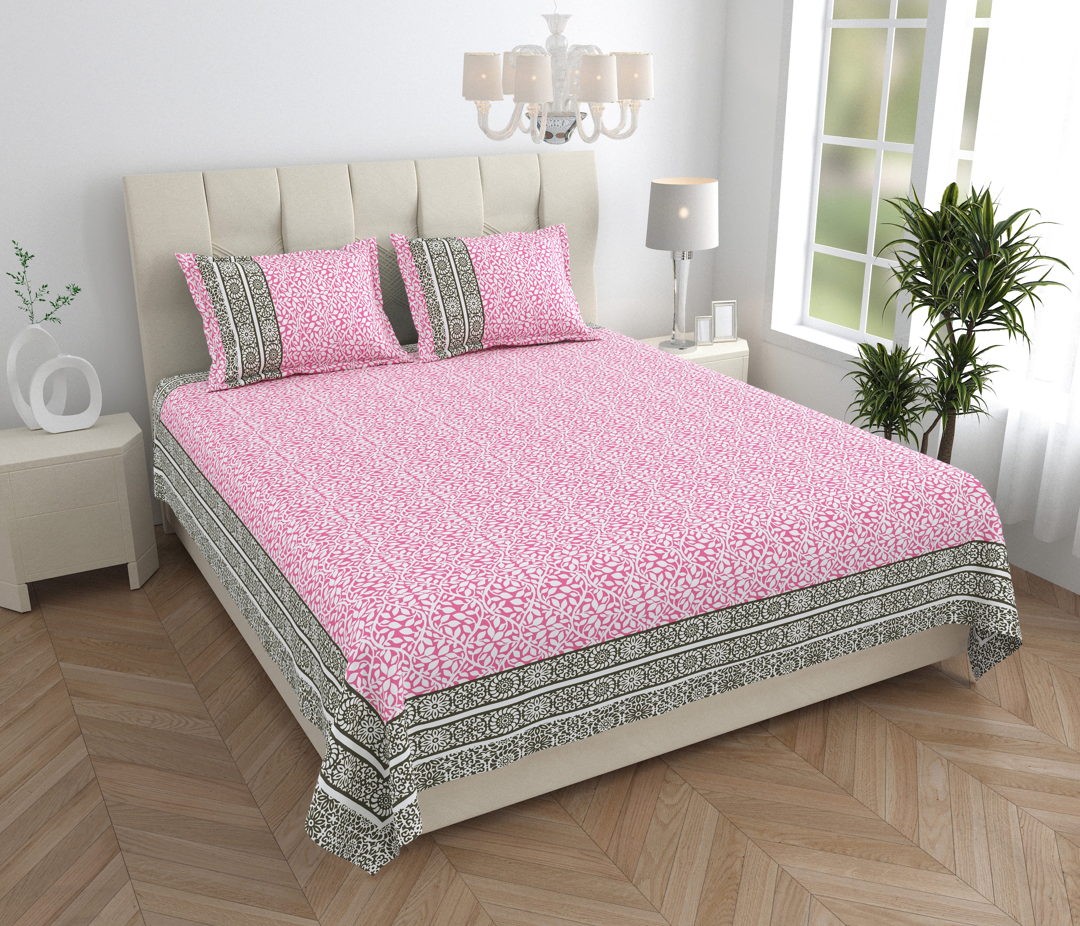 Parkota Collection 95x108 Double Bedsheet with Geometric Floral Patterns & Pillow Covers