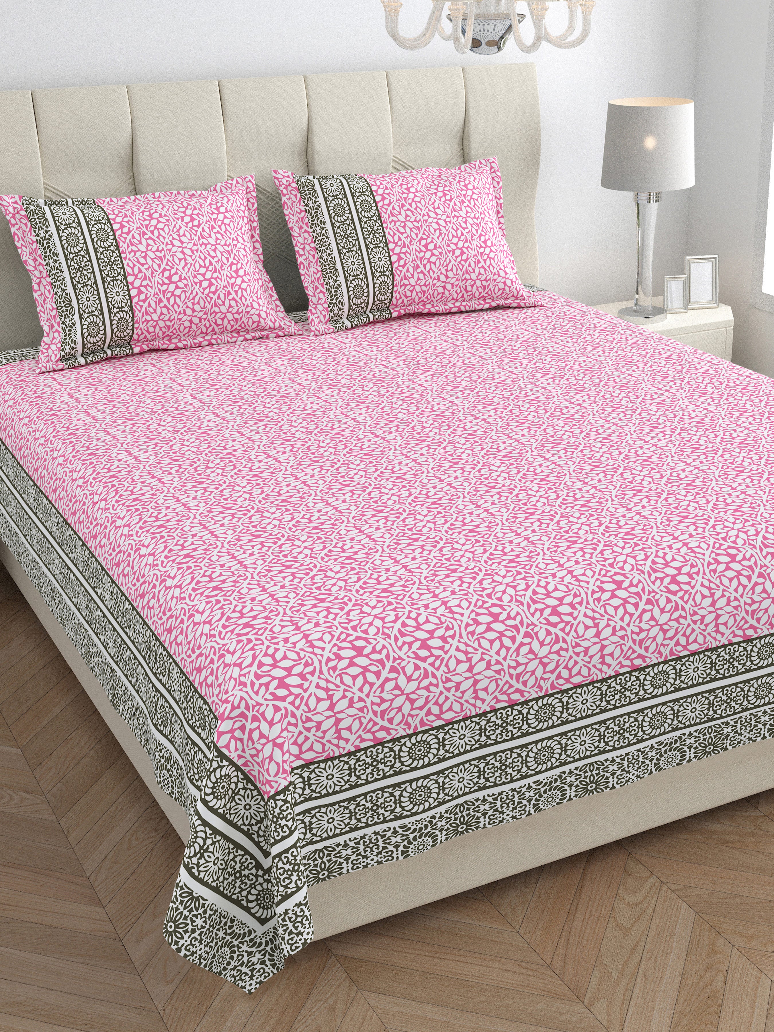 Parkota Collection 95x108 Double Bedsheet with Geometric Floral Patterns & Pillow Covers