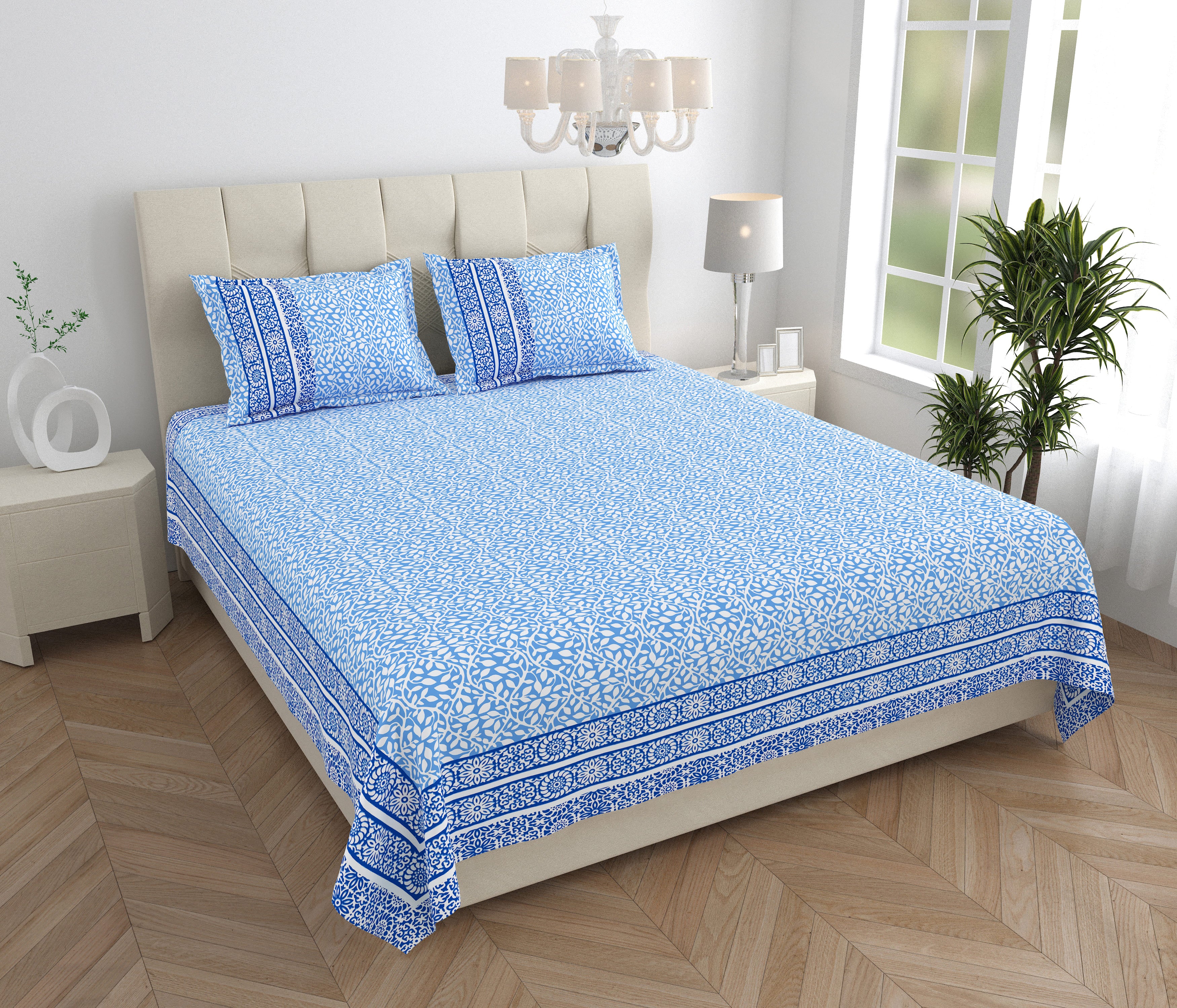 Parkota Collection 95x108 Double Bedsheet with Geometric Floral Patterns & Pillow Covers