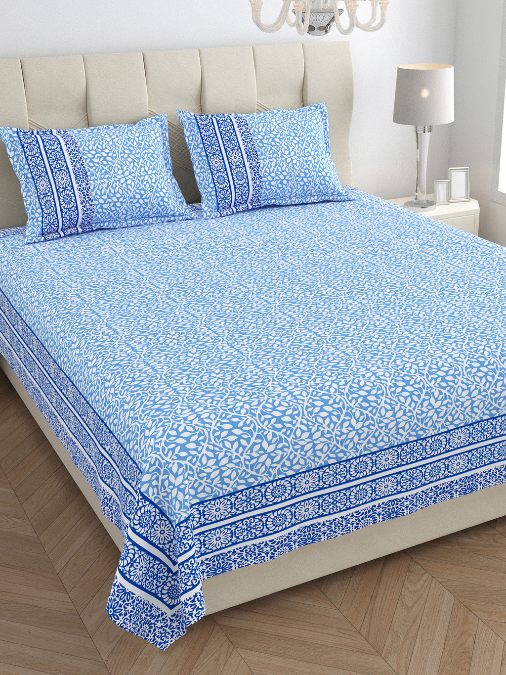 Parkota Collection 95x108 Double Bedsheet with Geometric Floral Patterns & Pillow Covers