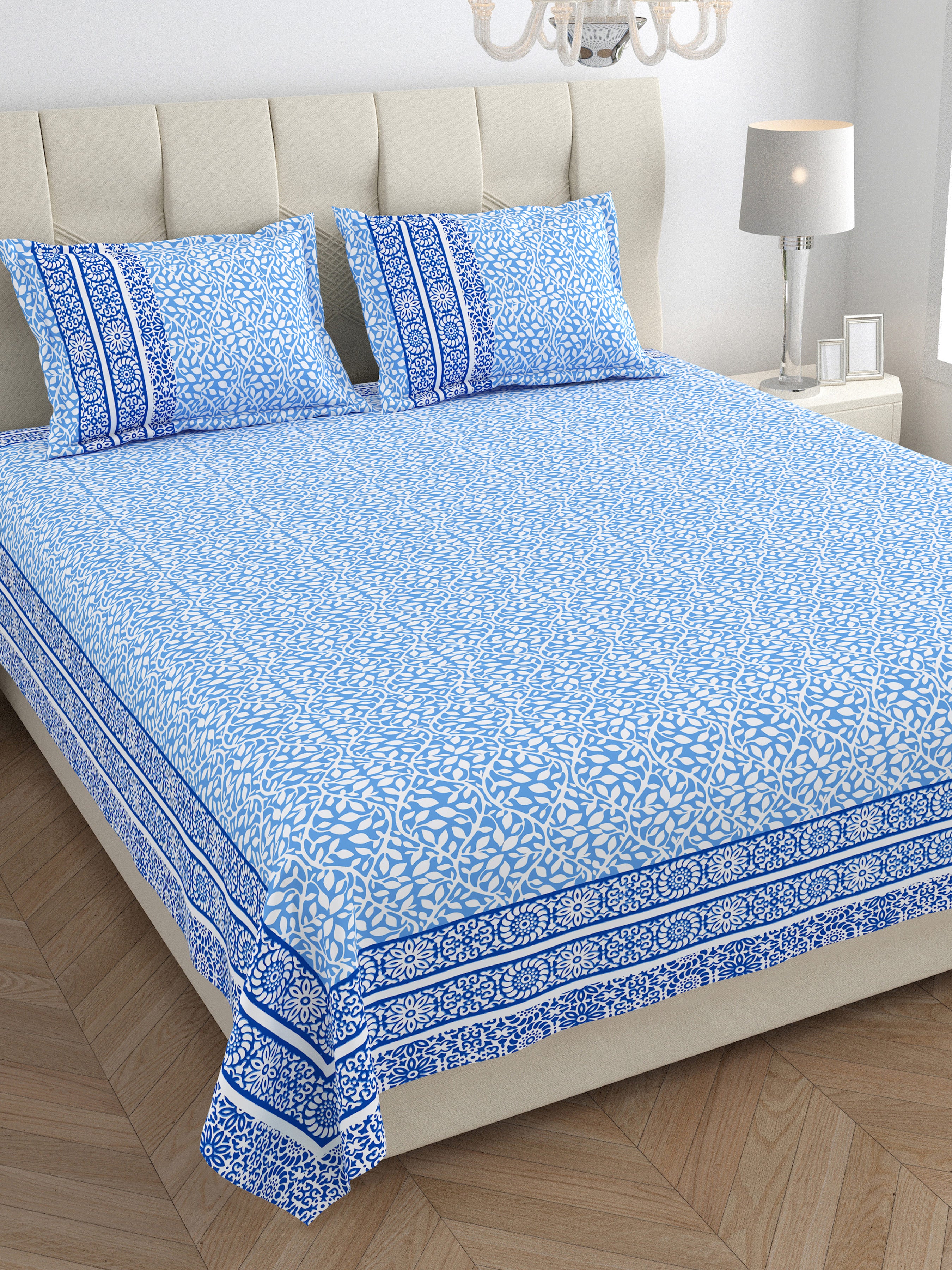 Parkota Collection 95x108 Double Bedsheet with Geometric Floral Patterns & Pillow Covers