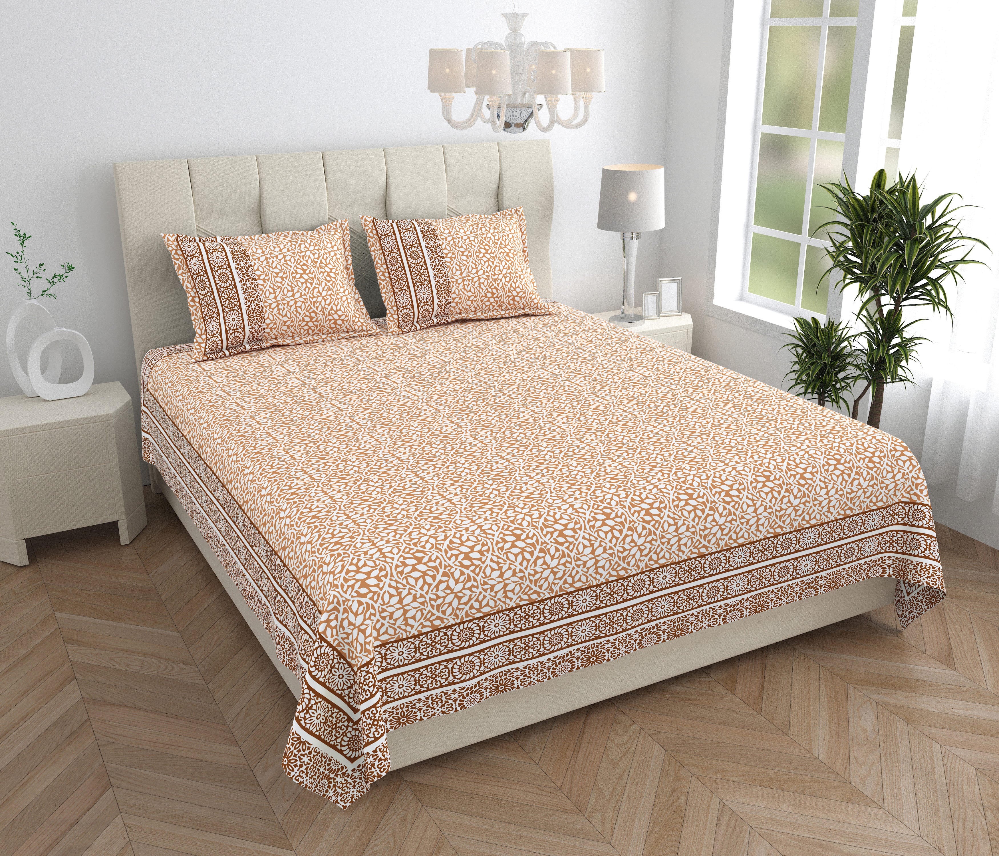 Parkota Collection 95x108 Double Bedsheet with Geometric Floral Patterns & Pillow Covers
