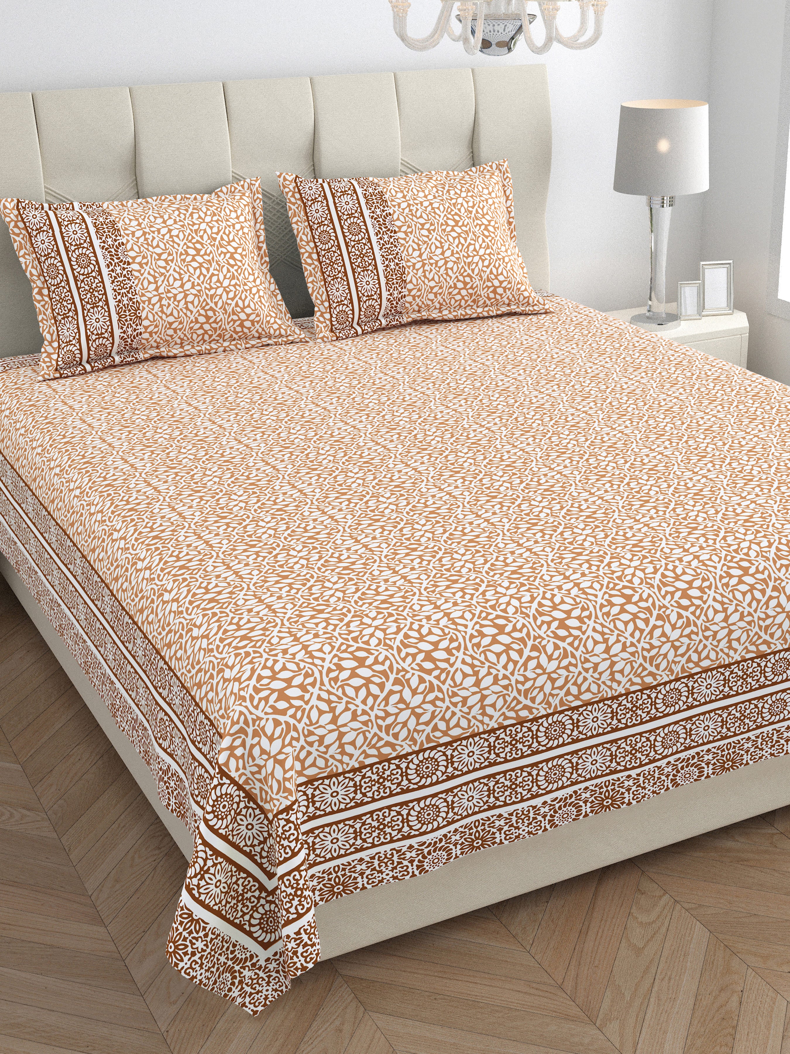 Parkota Collection 95x108 Double Bedsheet with Geometric Floral Patterns & Pillow Covers
