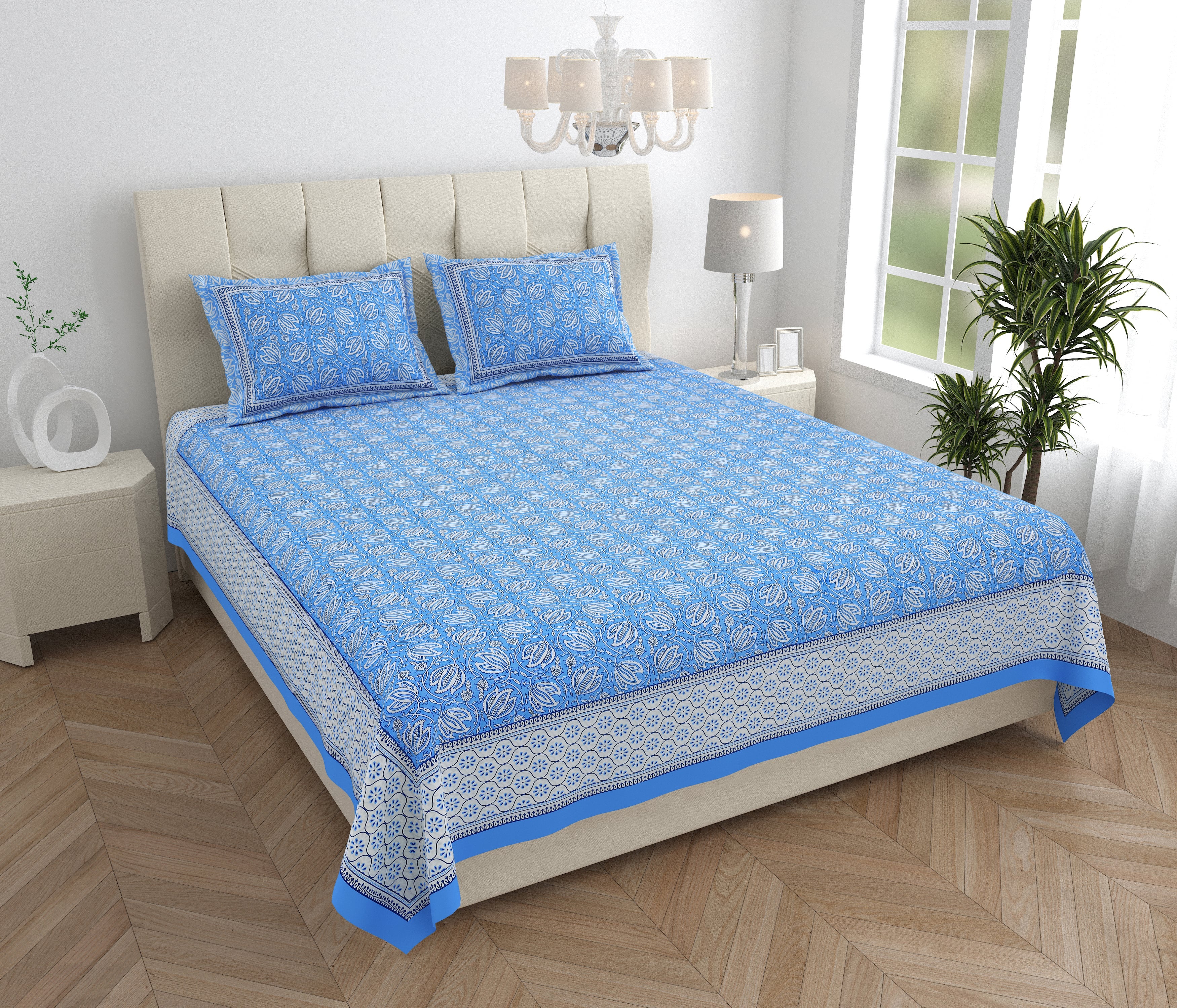 Parkota Collection 95x108 Double Bedsheet with Traditional Floral Buta Patterns & Pillow Covers