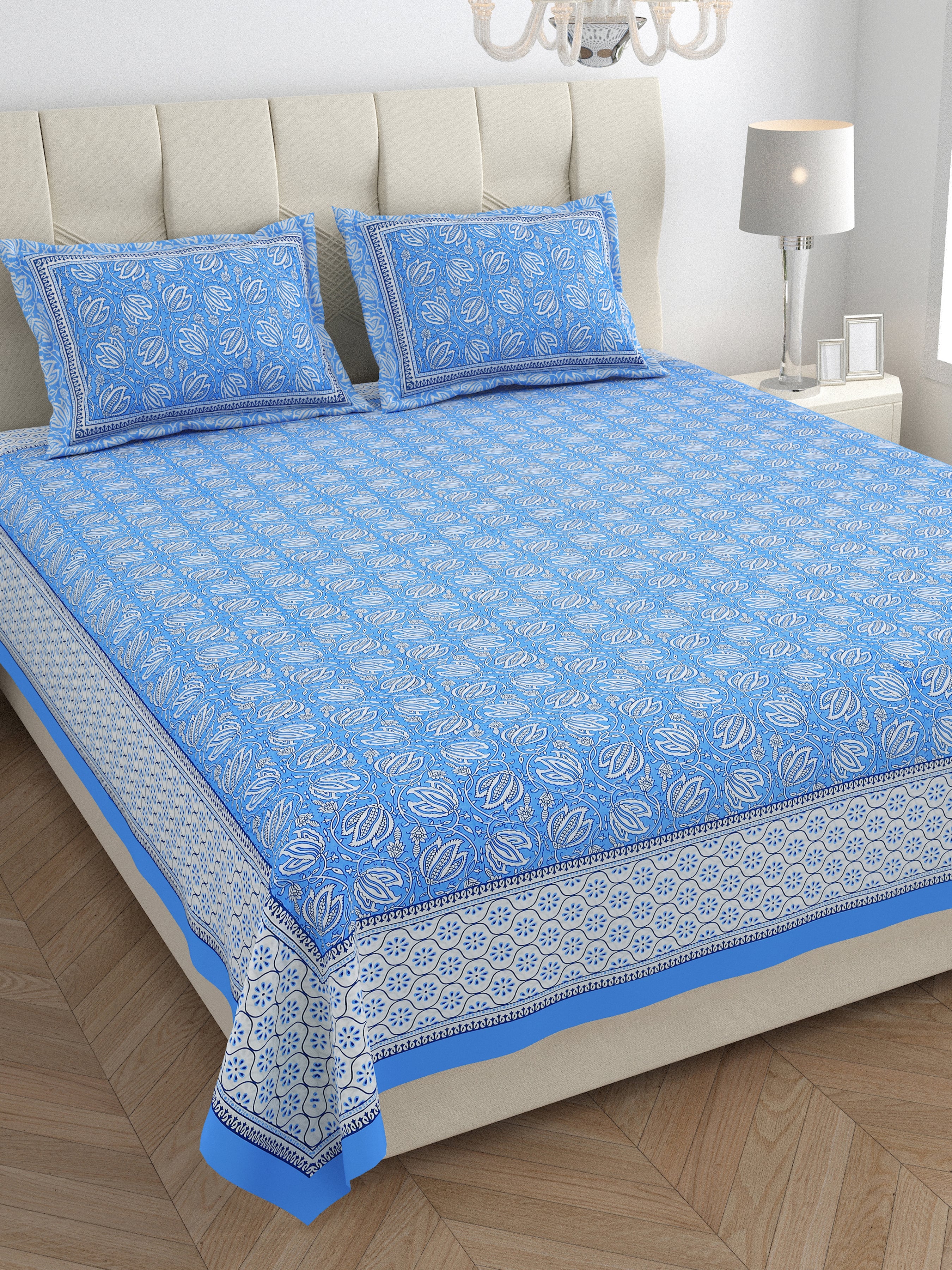 Parkota Collection 95x108 Double Bedsheet with Traditional Floral Buta Patterns & Pillow Covers