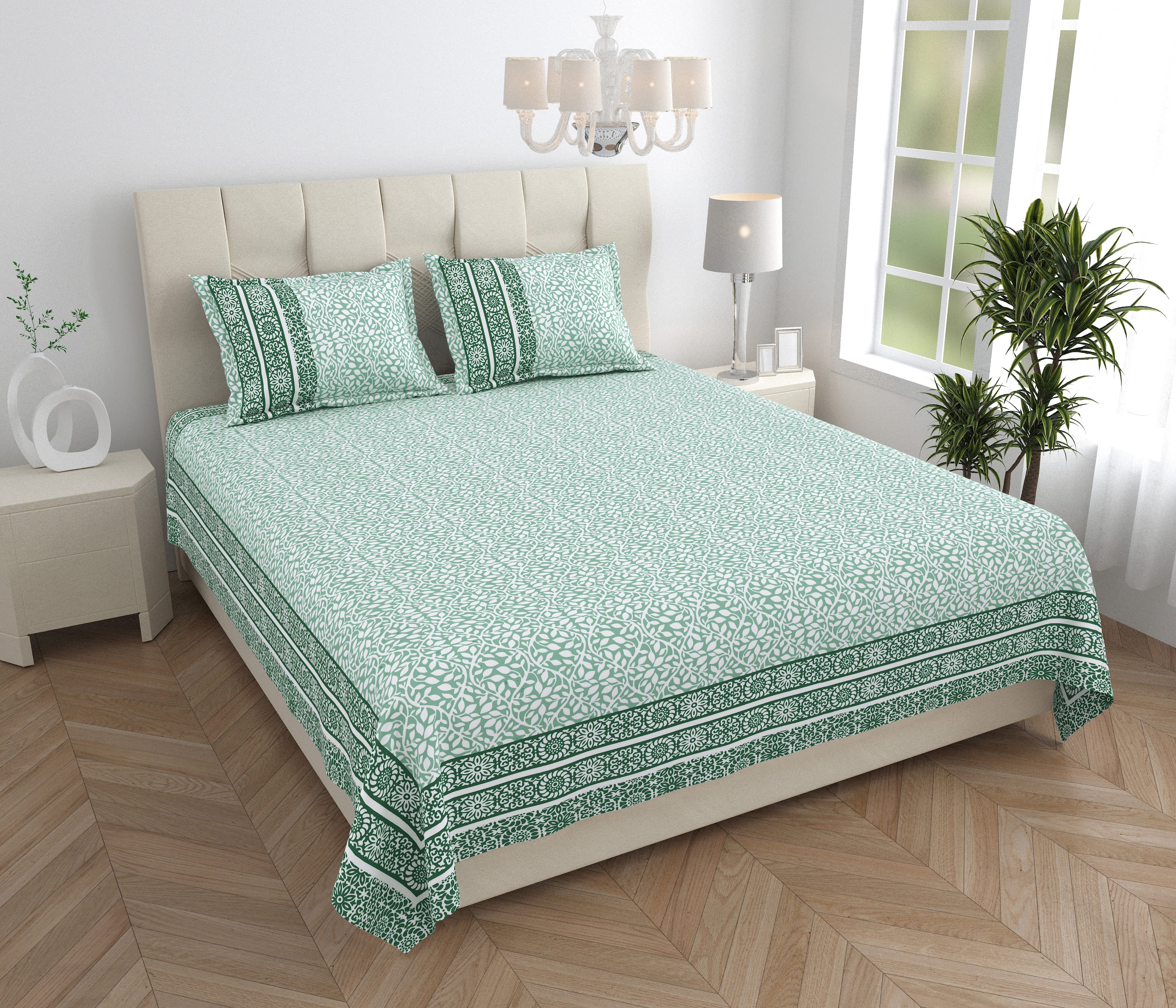 Parkota Collection 95x108 Double Bedsheet with Geometric Floral Patterns & Pillow Covers
