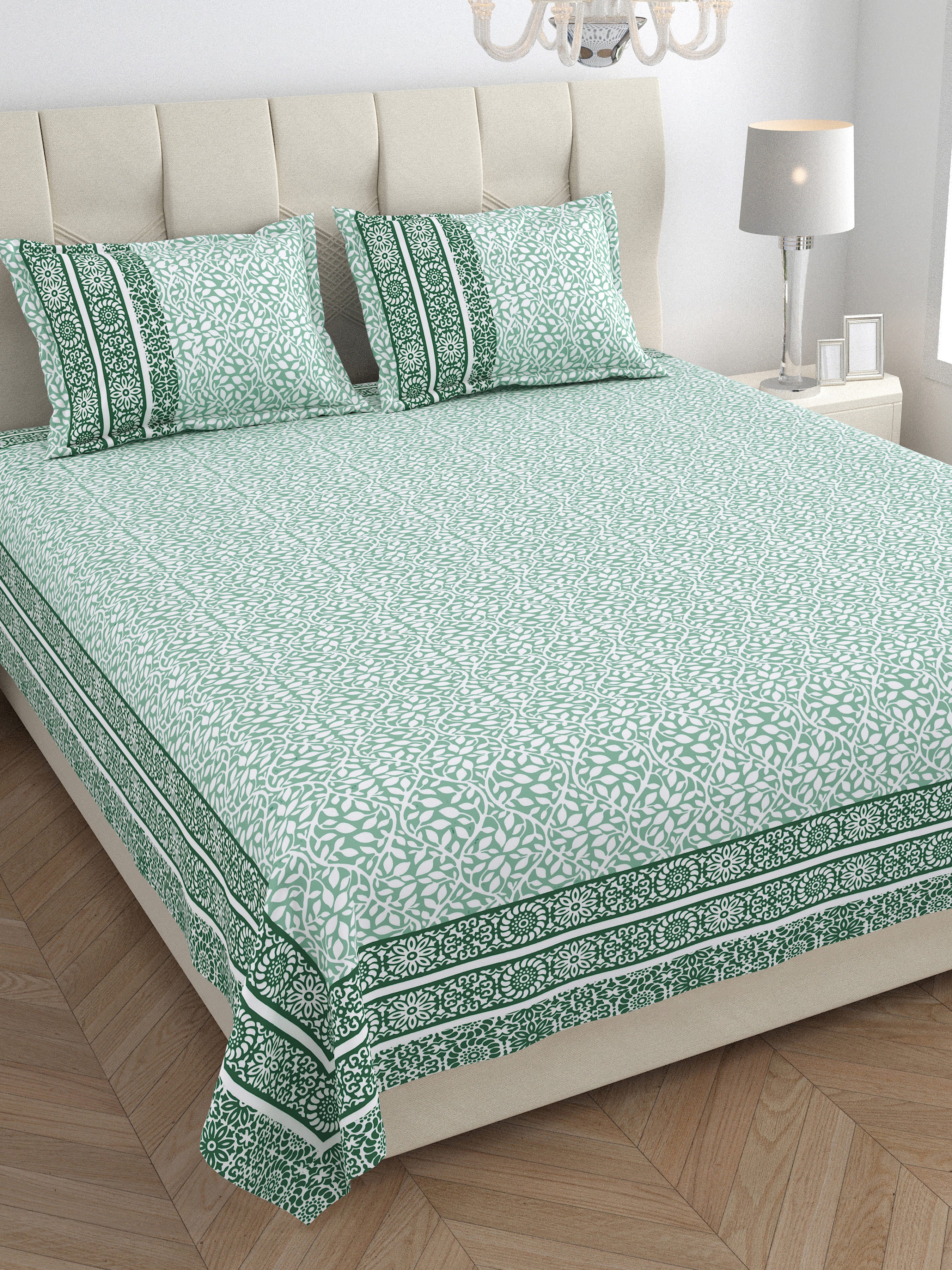 Parkota Collection 95x108 Double Bedsheet with Geometric Floral Patterns & Pillow Covers